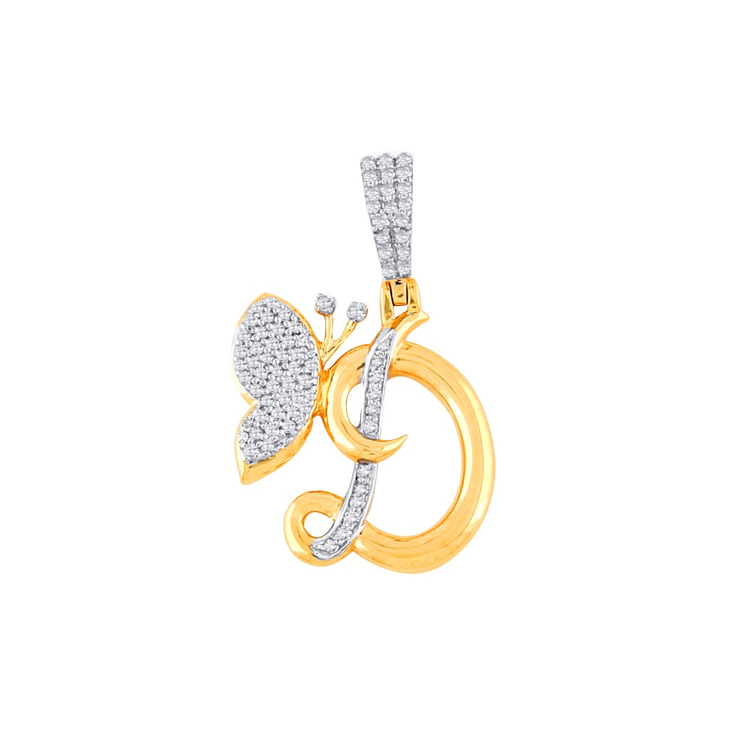 Yellow Gold Round Diamond Butterfly Initial Pendant
