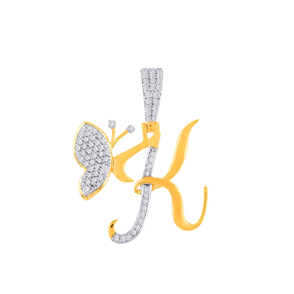 Yellow Gold Round Diamond Butterfly Initial Pendant
