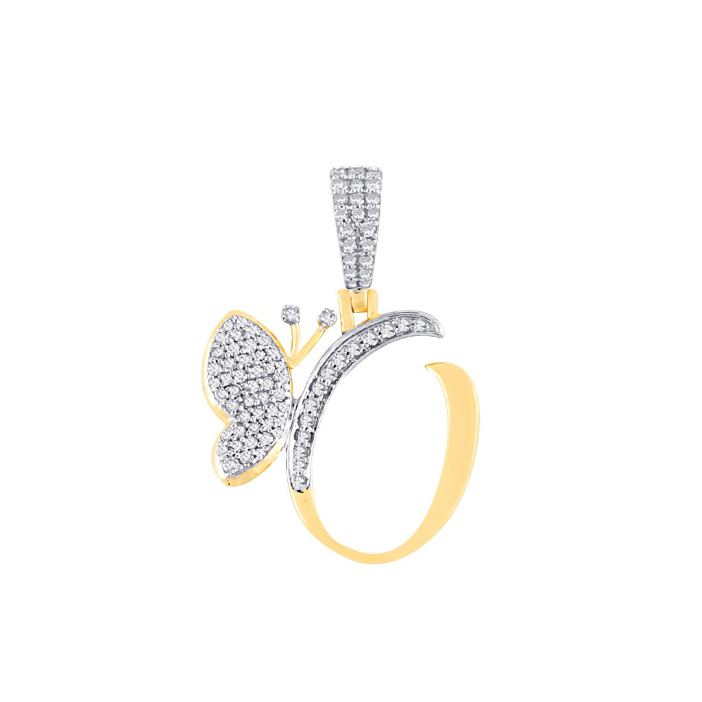 Yellow Gold Round Diamond Butterfly Initial Pendant
