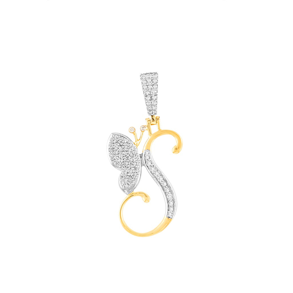 Yellow Gold Round Diamond Butterfly Initial Pendant