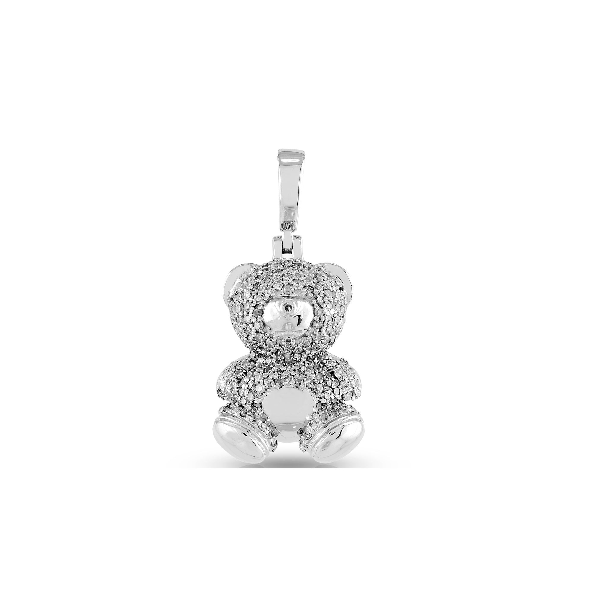 White Gold Round Diamond Cluster Teddy Bear Pendant