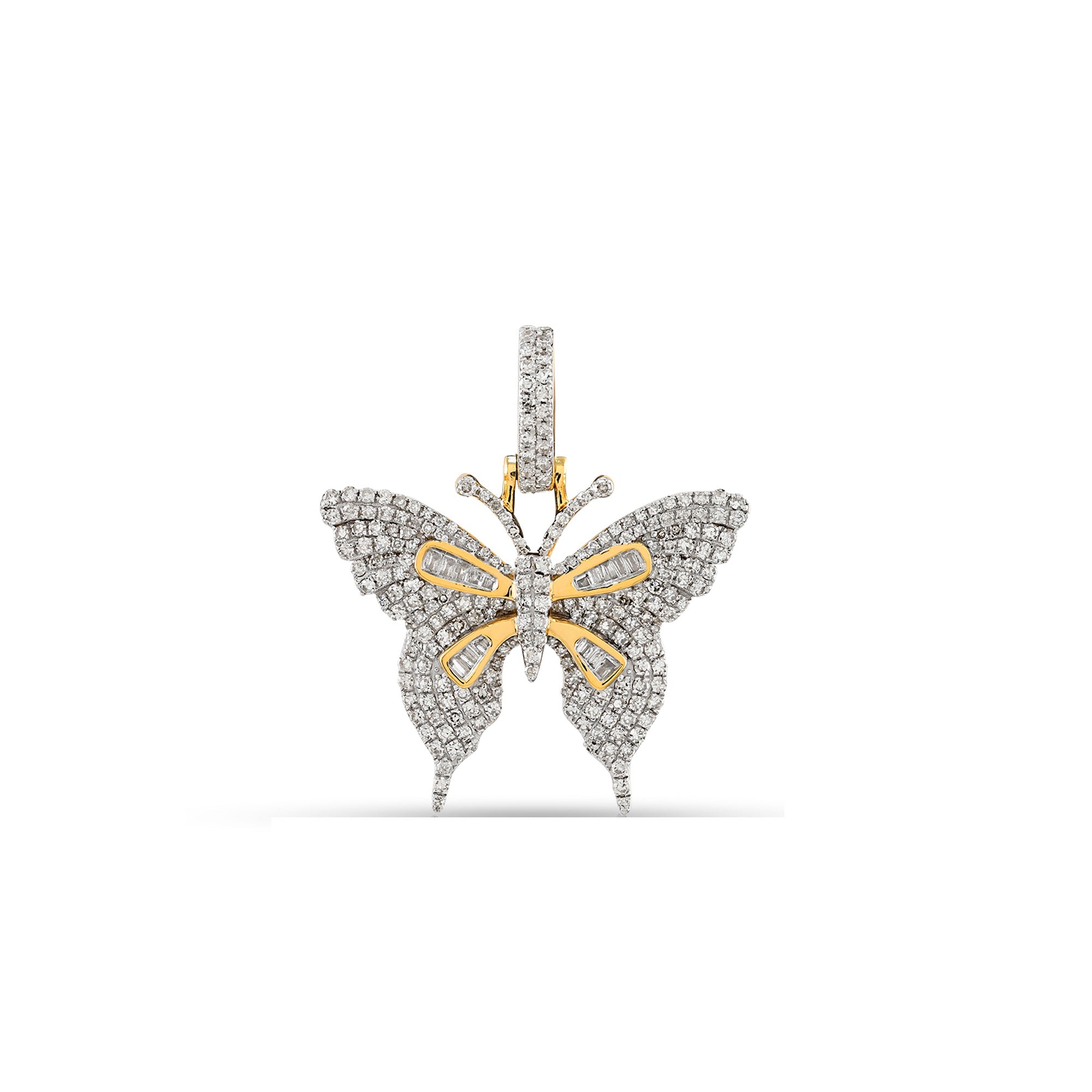 Yellow Gold Baguette and Round Diamond Butterfly Pendant