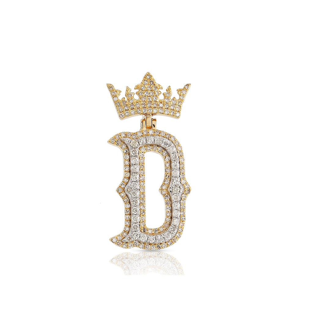 Yellow Gold Round Diamond Crown Initial Pendants