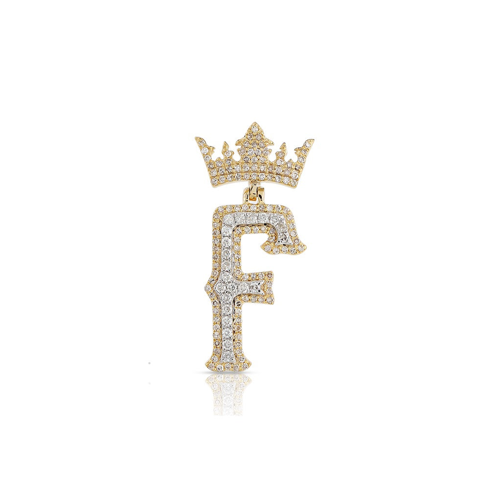 Yellow Gold Round Diamond Crown Initial Pendants