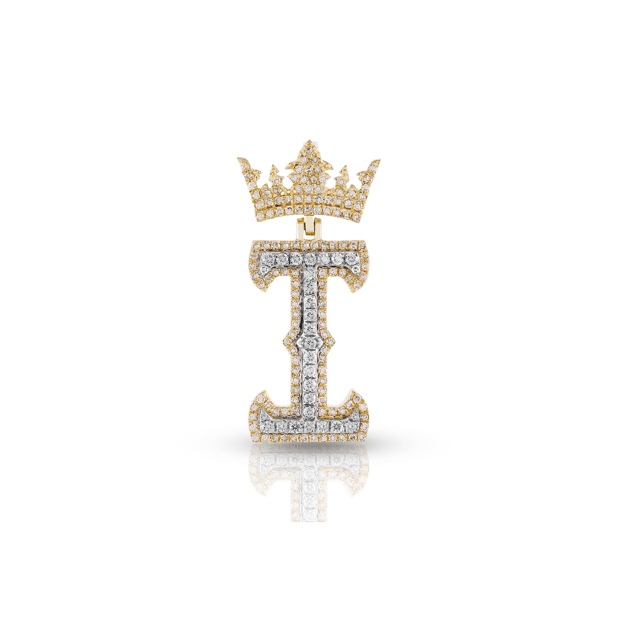 Yellow Gold Round Diamond Crown Initial Pendants