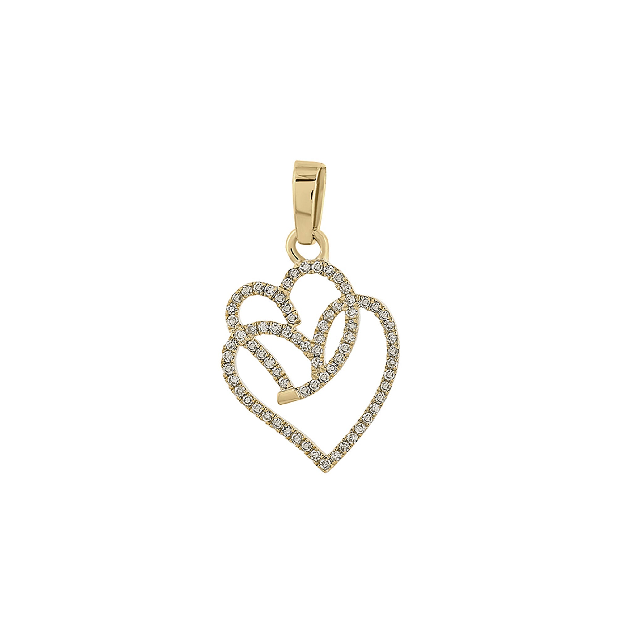 Yellow Gold Double Heart Diamond Pendant