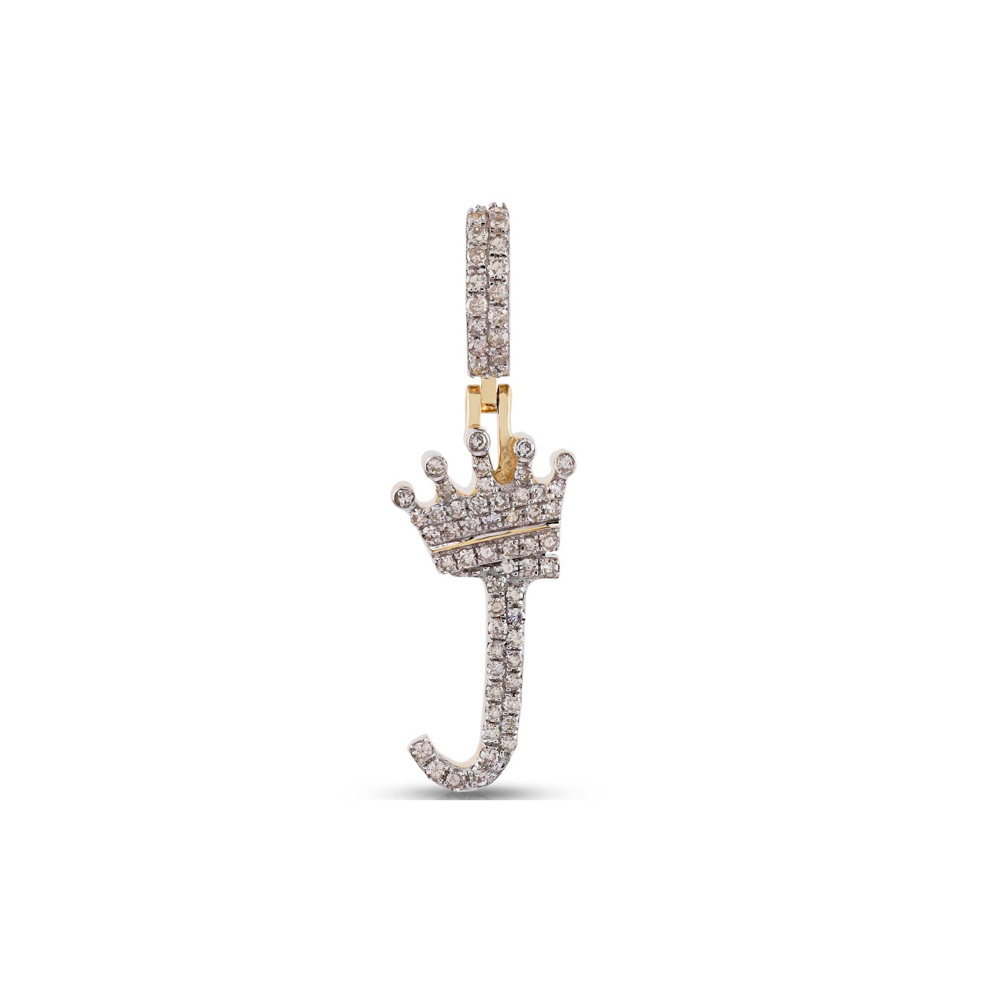 Yellow Gold Round Diamond Cluster Crown Initial Letter Pendant