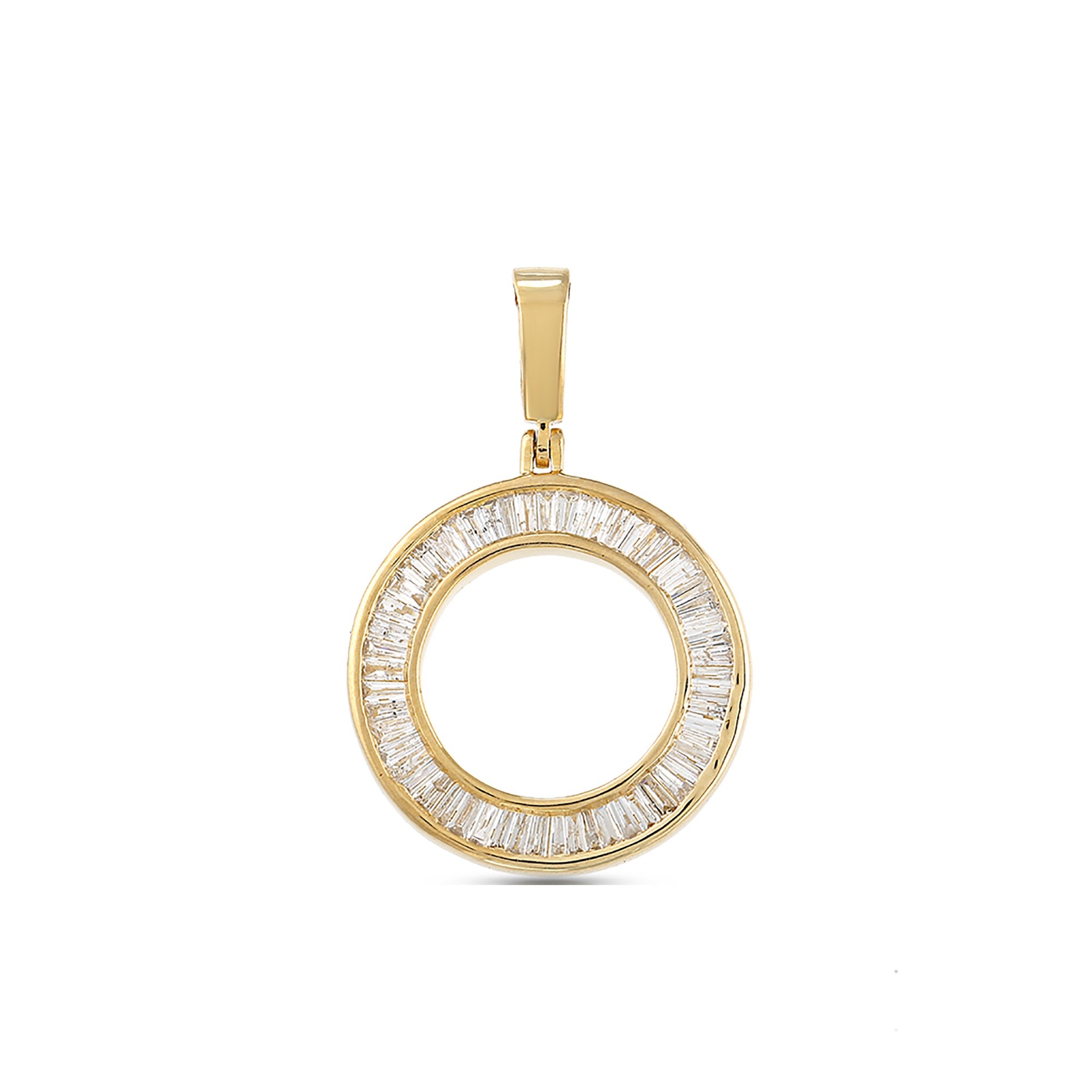 Yellow Gold Baguette Diamond Circle Pendant