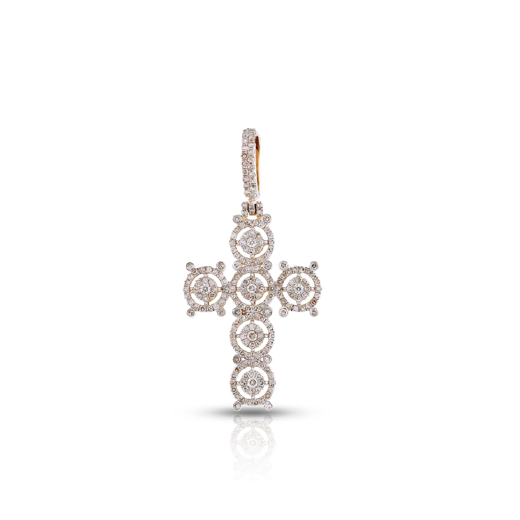 Yellow Gold Round Diamond Cross Pendant