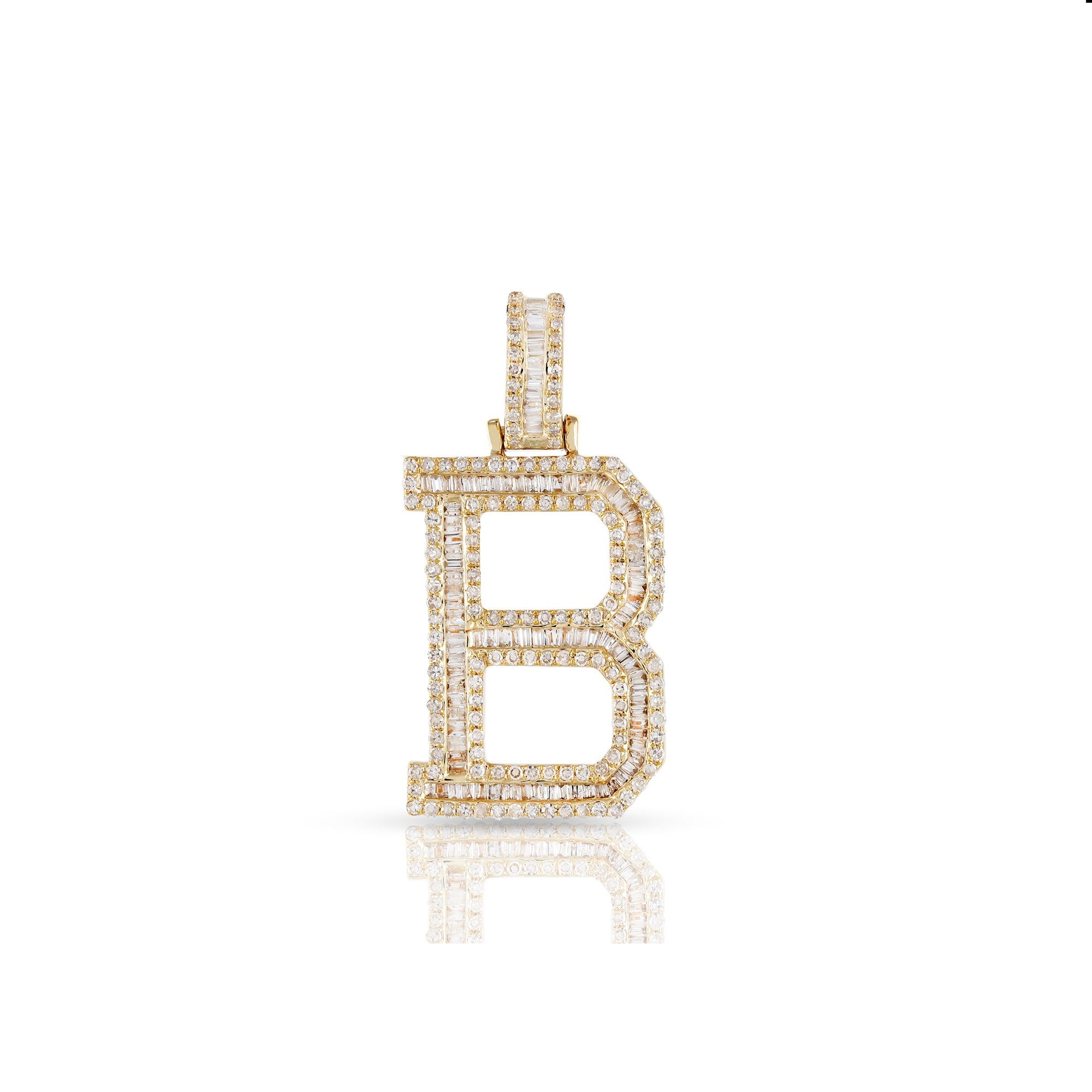 Yellow Gold Baguette Diamond Initial Pendant