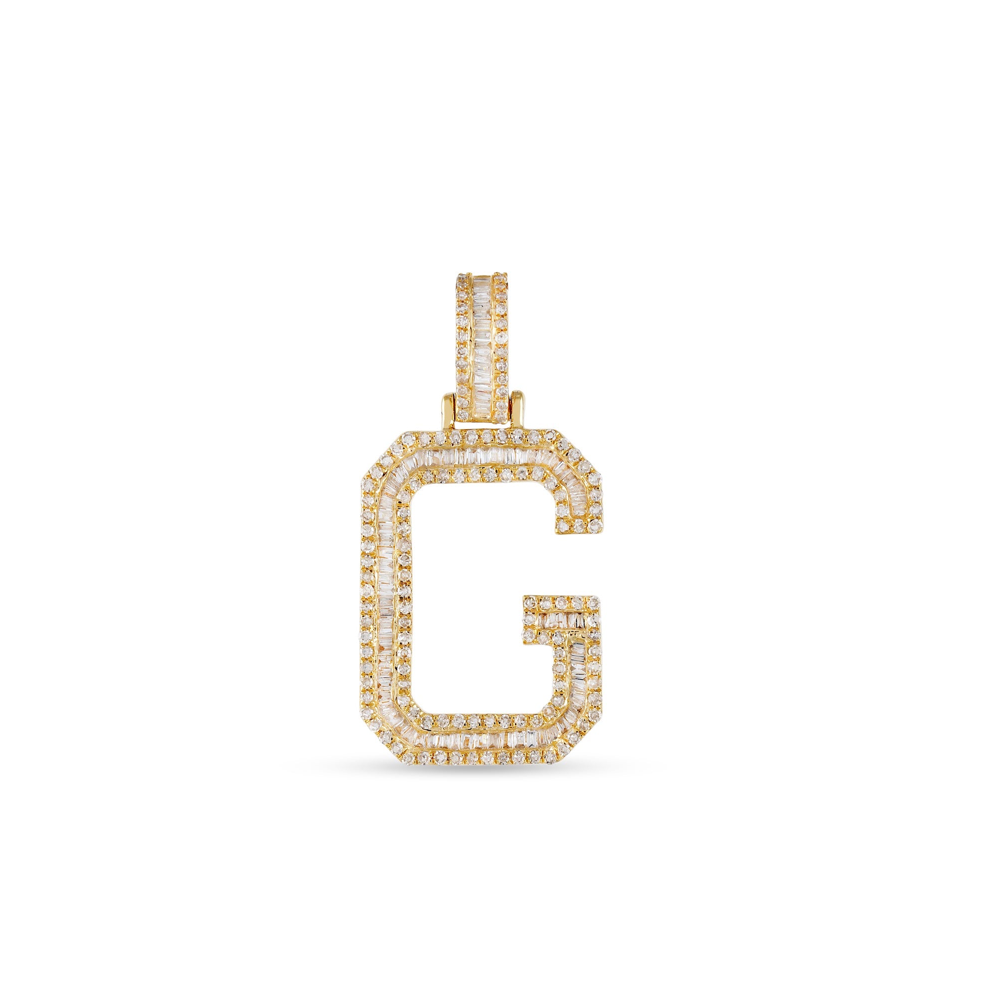 Yellow Gold Baguette Diamond Initial Pendant