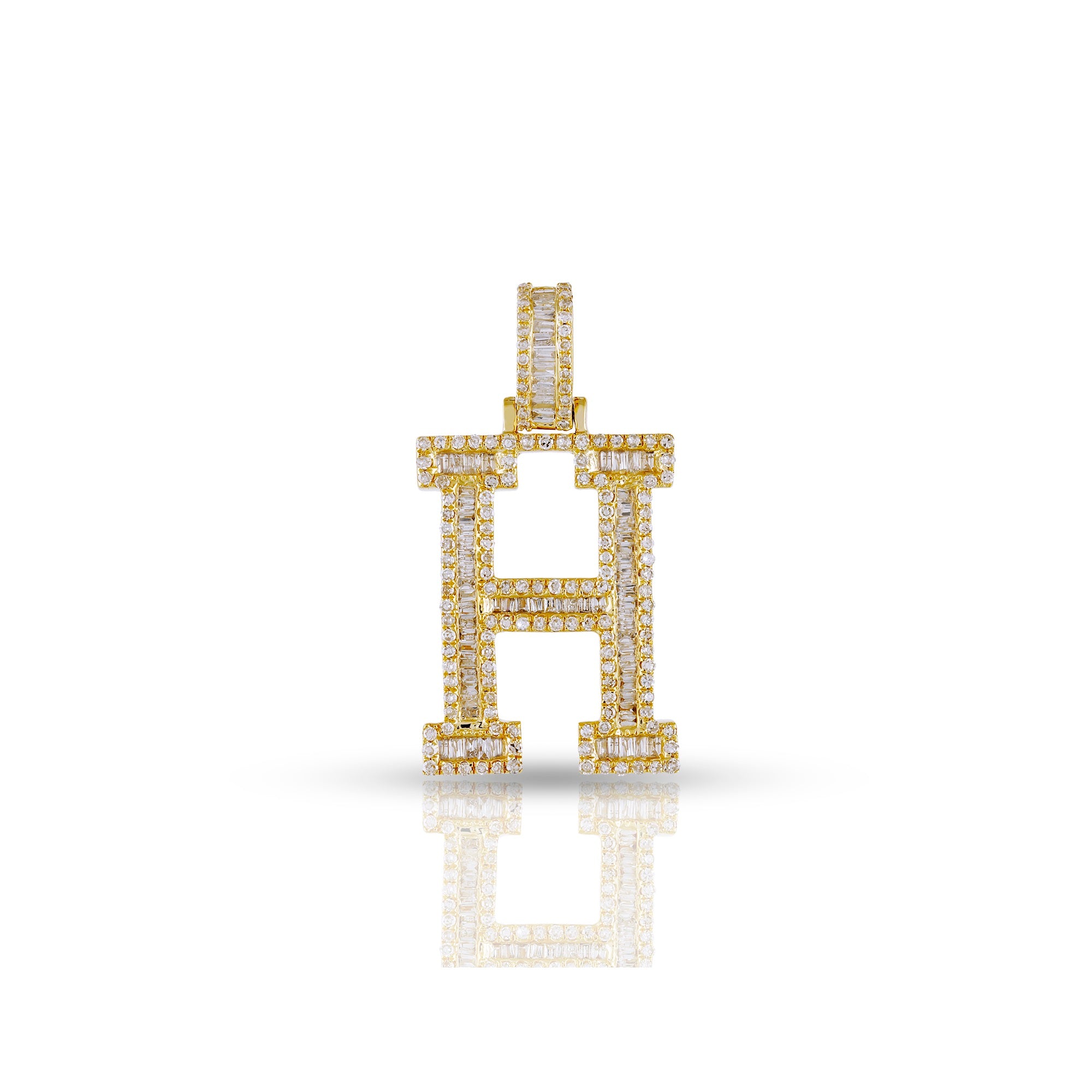 Yellow Gold Baguette Diamond Initial Pendant