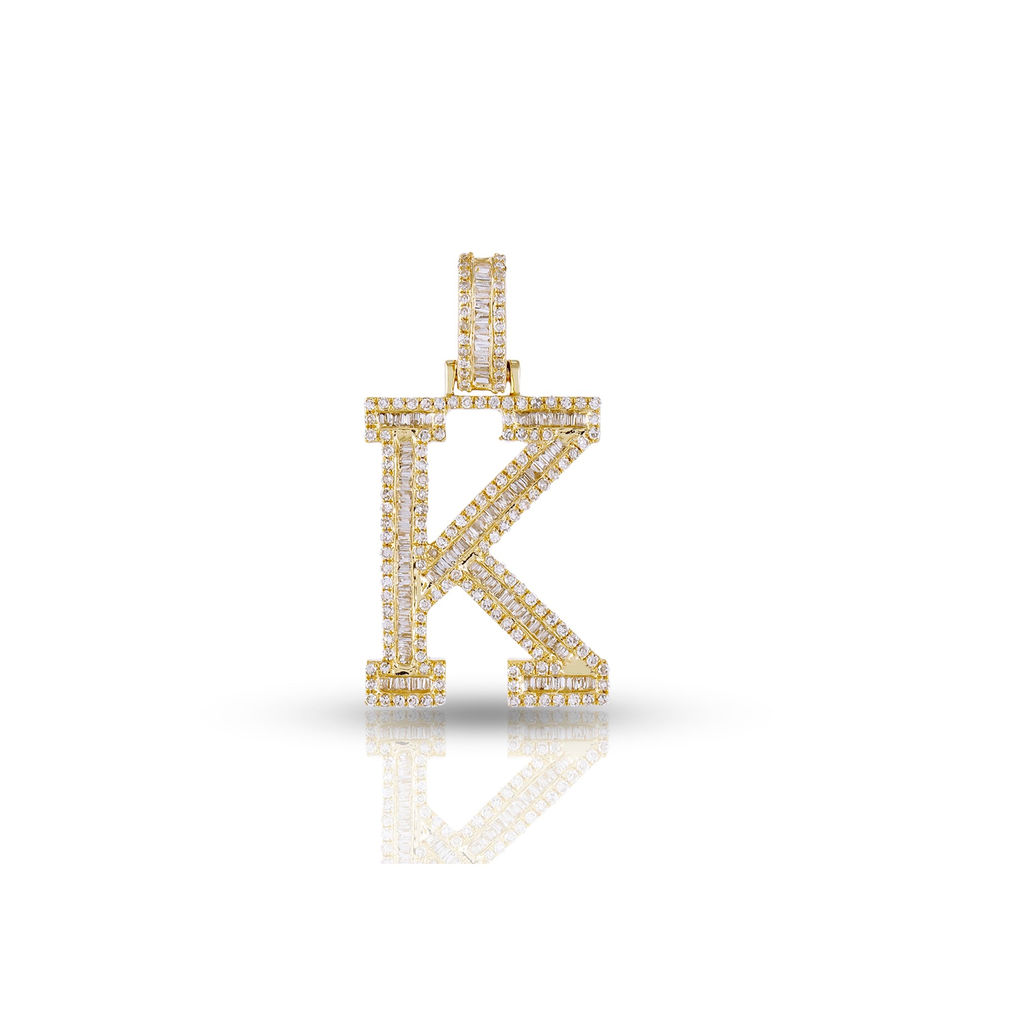 Yellow Gold Baguette Diamond Initial Pendant