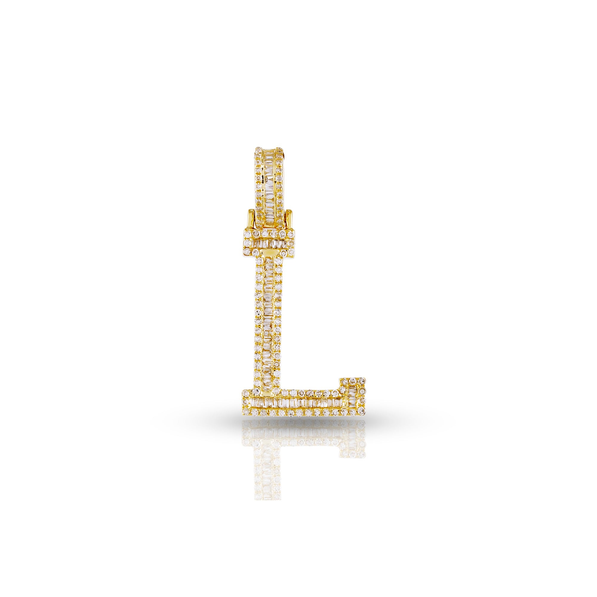 Yellow Gold Baguette Diamond Initial Pendant
