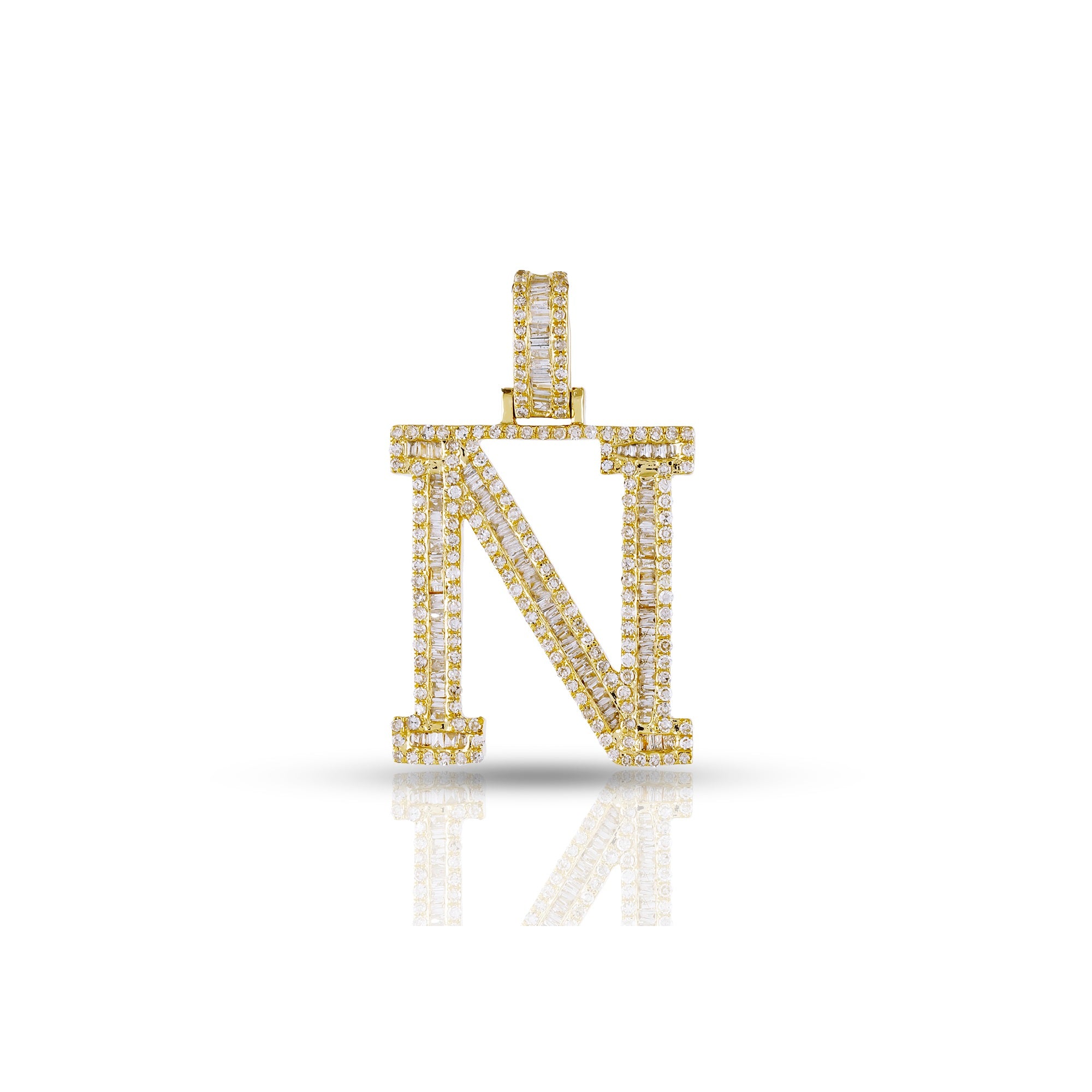 Yellow Gold Baguette Diamond Initial Pendant
