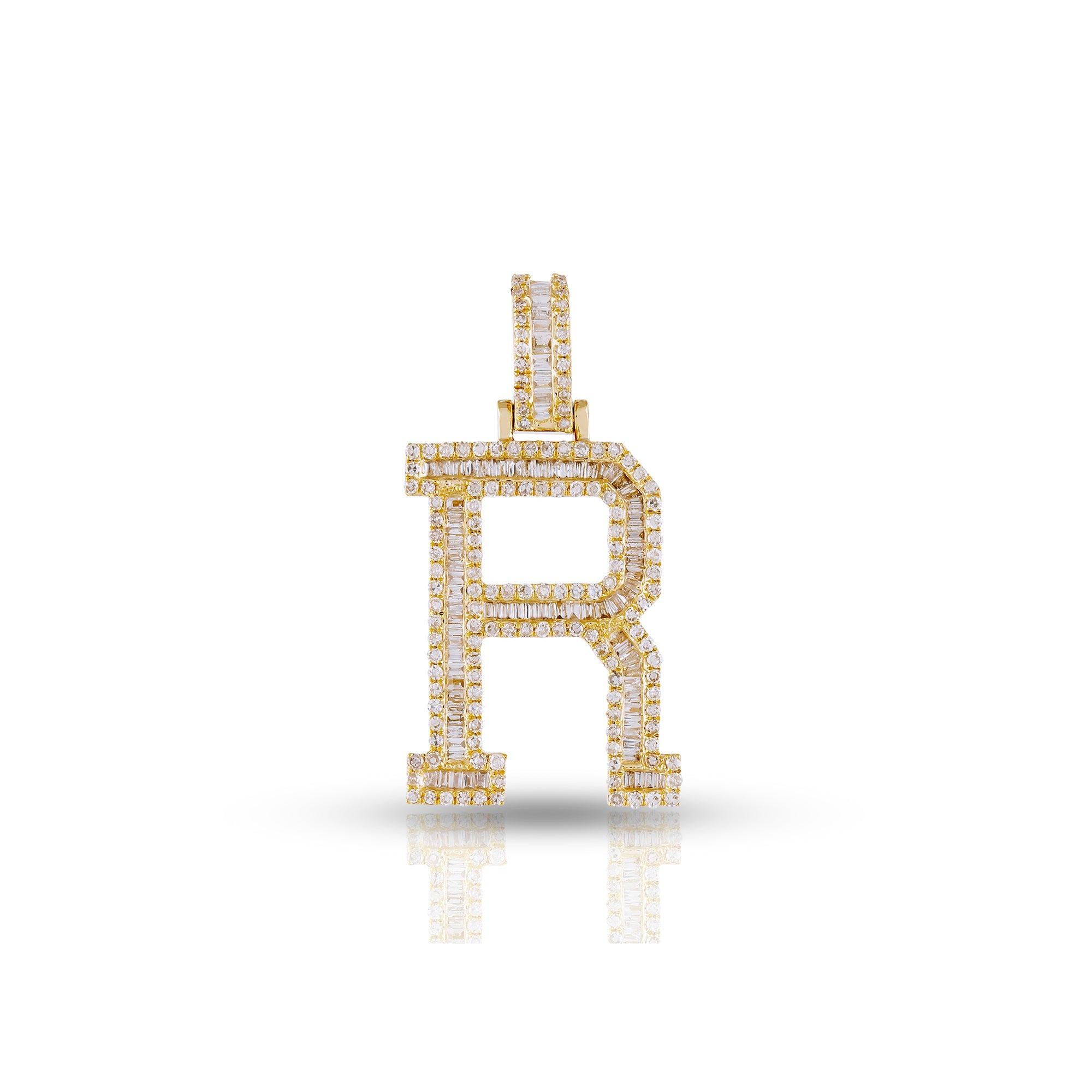 Yellow Gold Baguette Diamond Initial Pendant