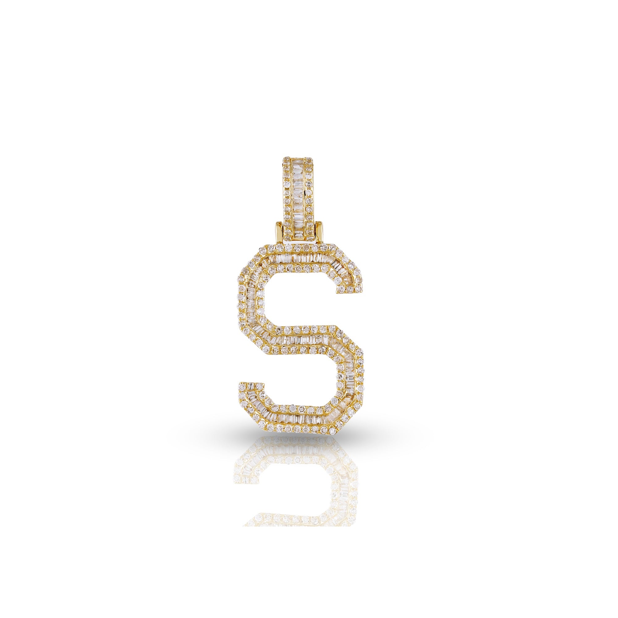 Yellow Gold Baguette Diamond Initial Pendant