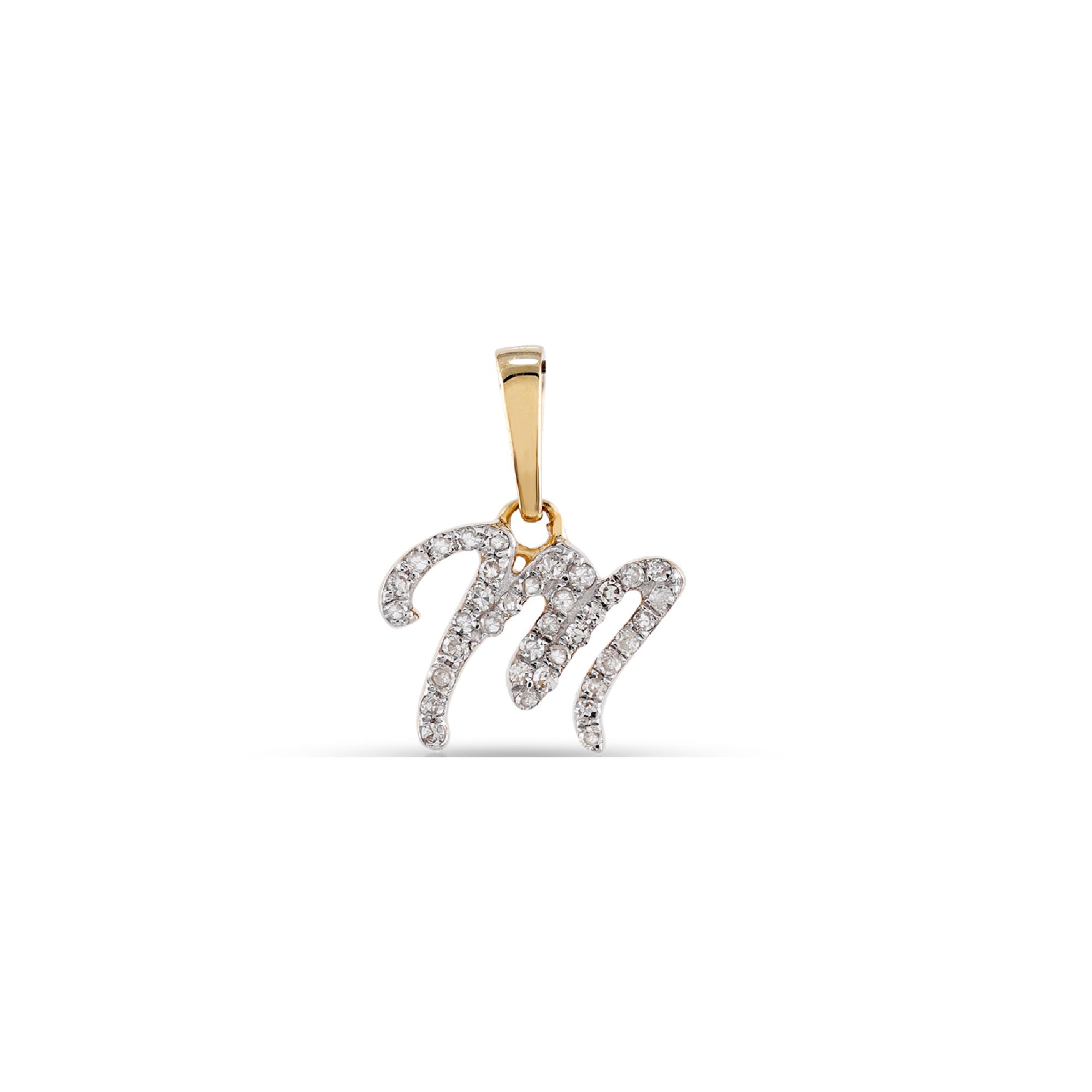 Yellow Gold Round Diamond Pave Set Initial Letter Pendant