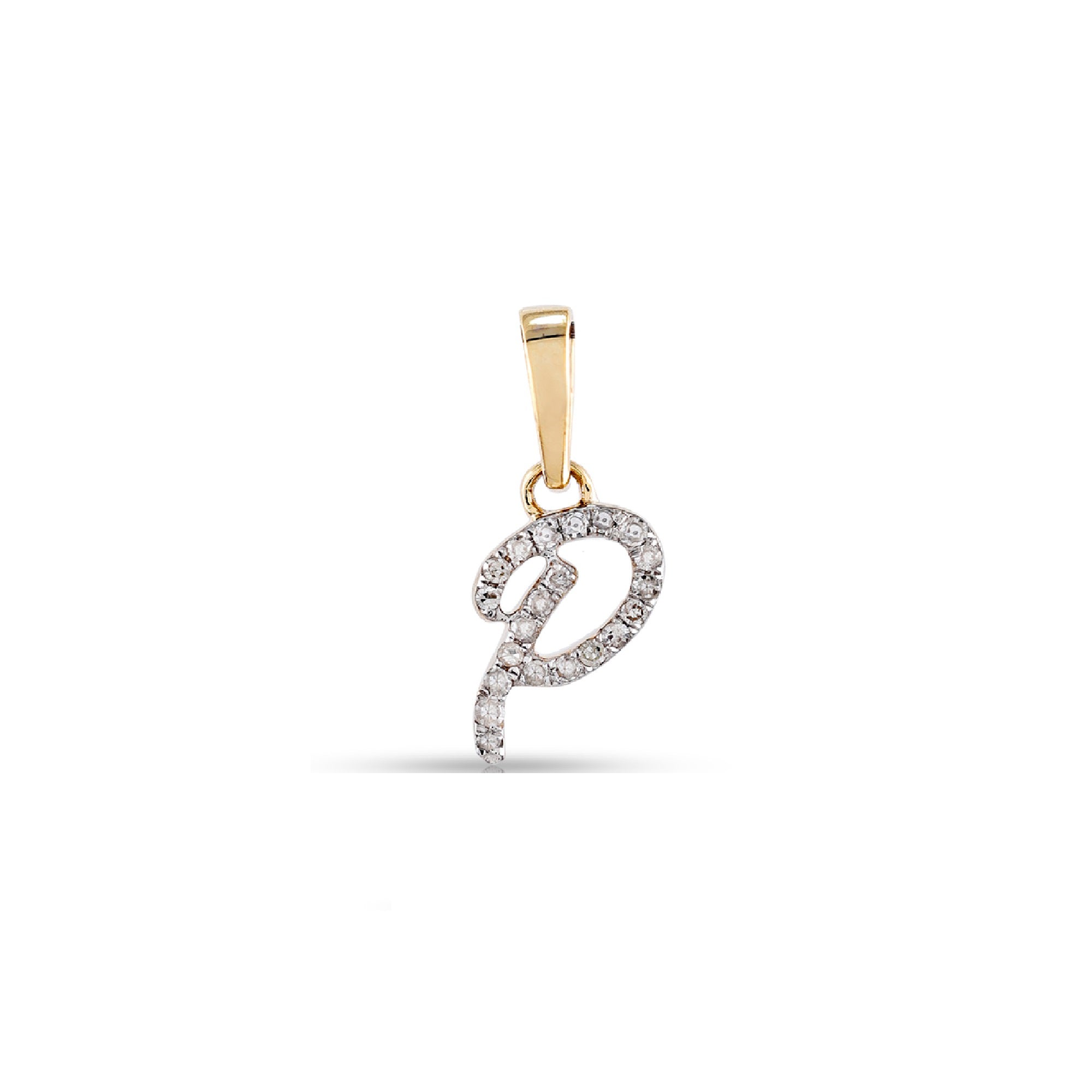 Yellow Gold Round Diamond Pave Set Initial Letter Pendant