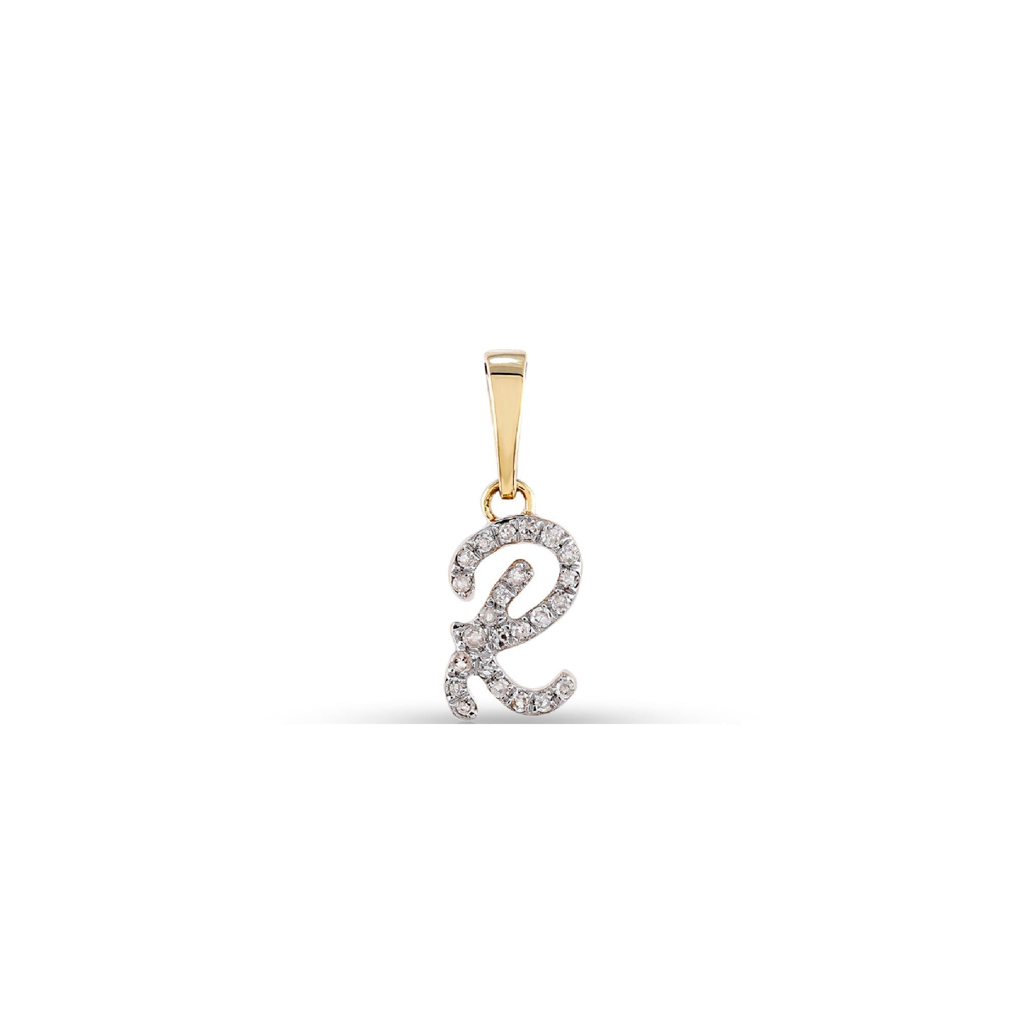 Yellow Gold Round Diamond Pave Set Initial Letter Pendant