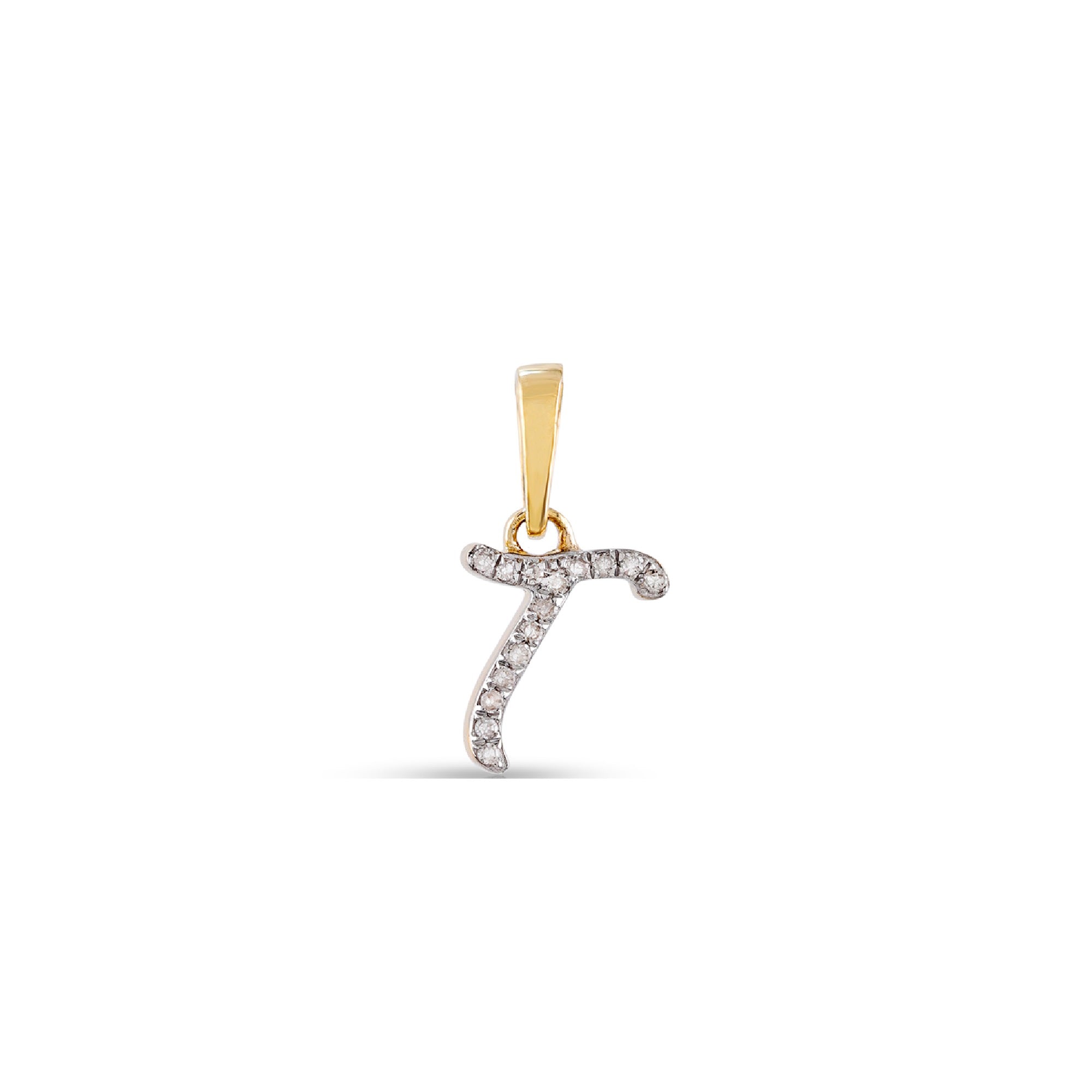 Yellow Gold Round Diamond Pave Set Initial Letter Pendant