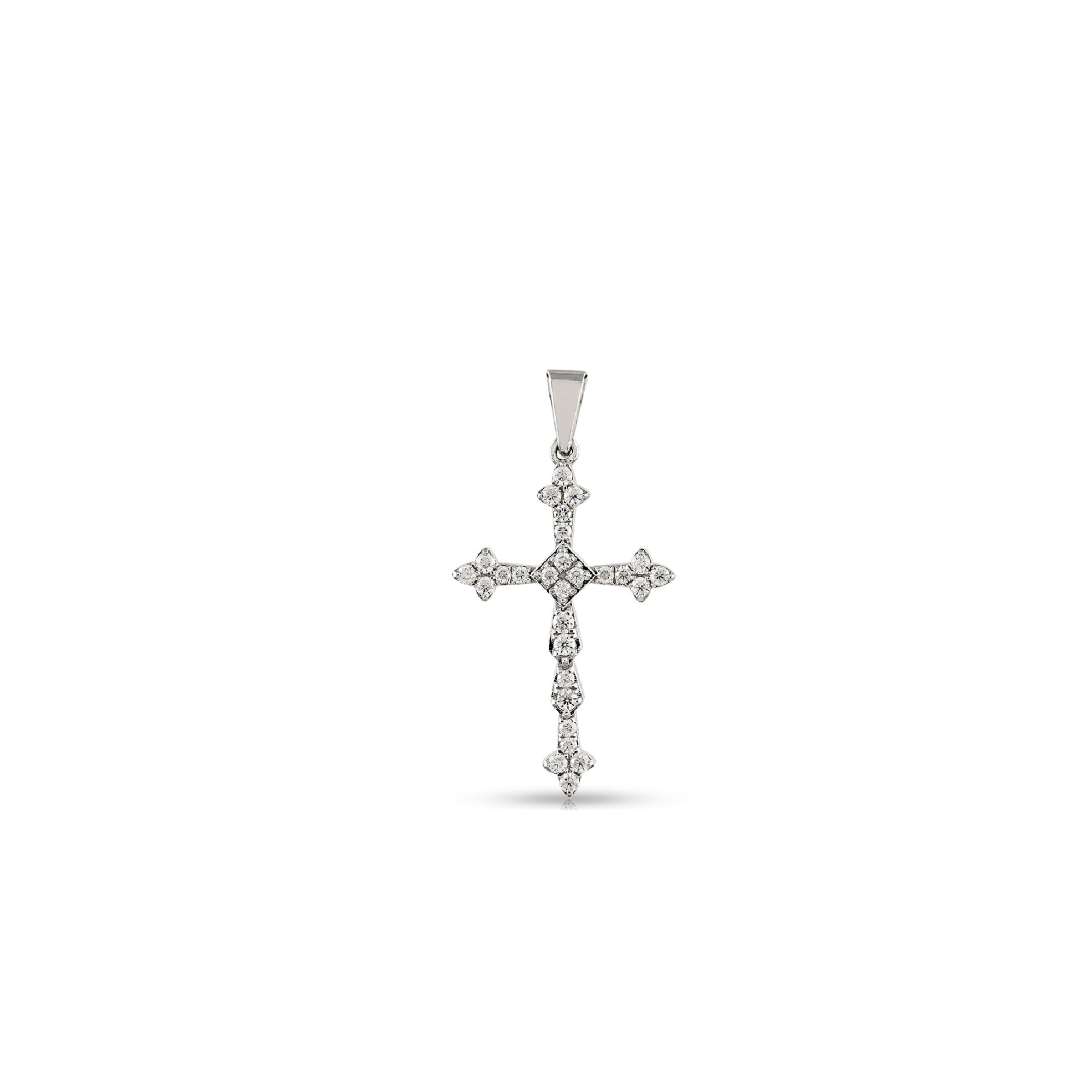 White Gold Round Diamond Cross Pendant