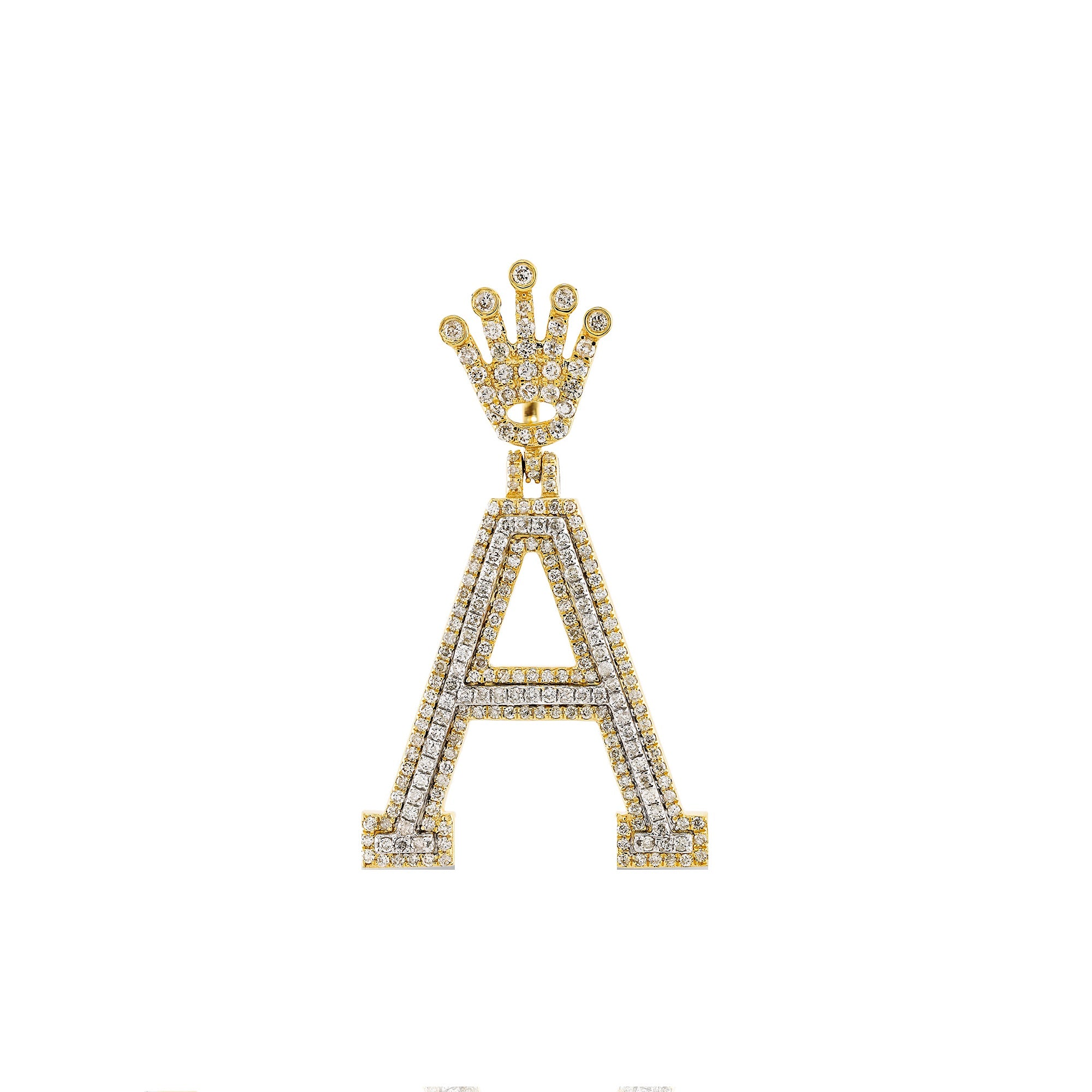 Yellow Gold Round Diamond Crown Initial Letter Pendant