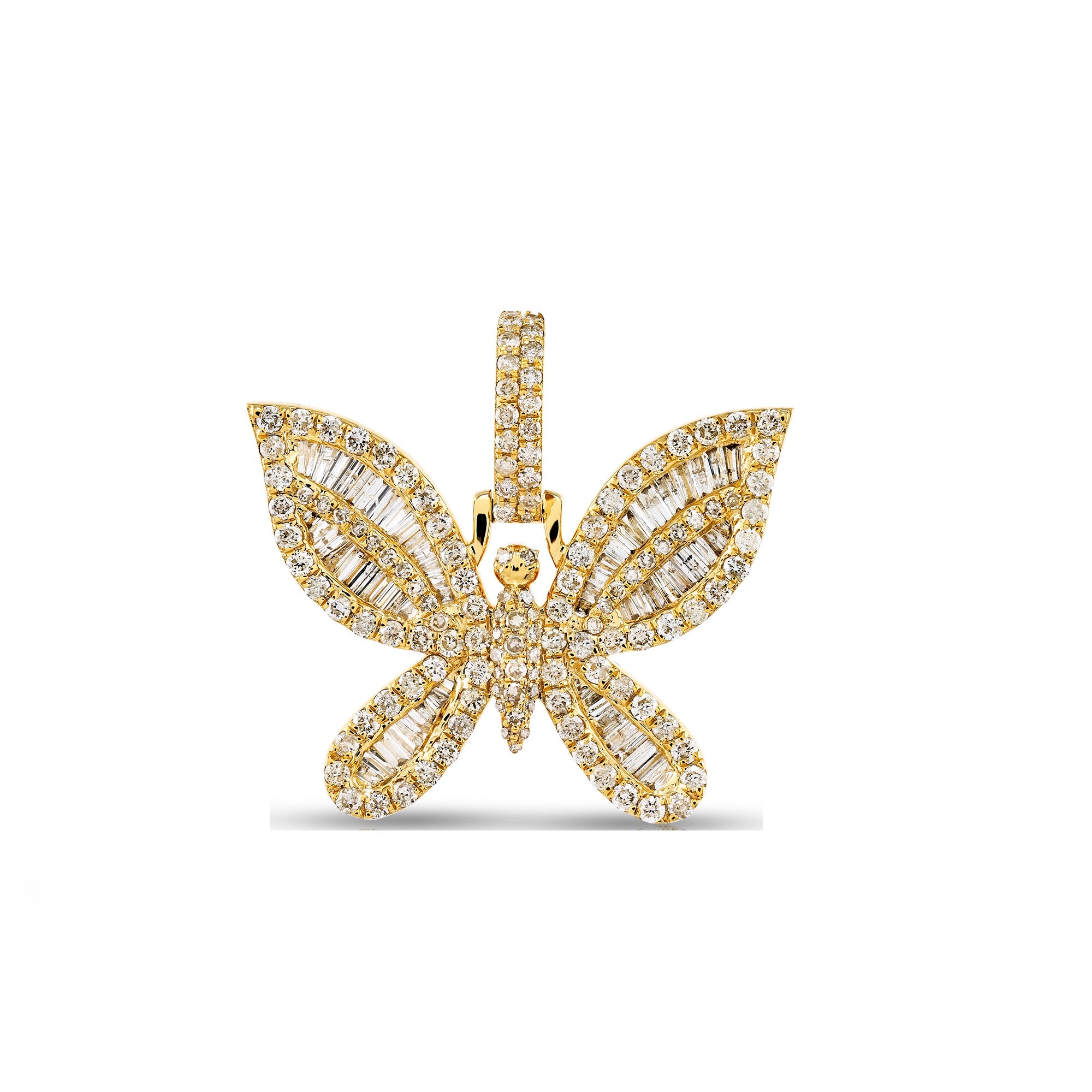 Yellow Gold Baguette and Round Diamond Butterfly Pendant