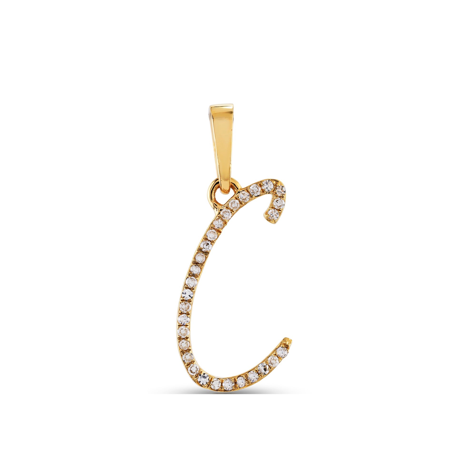 Yellow Gold Round Diamond Pave Initial Letter Pendant