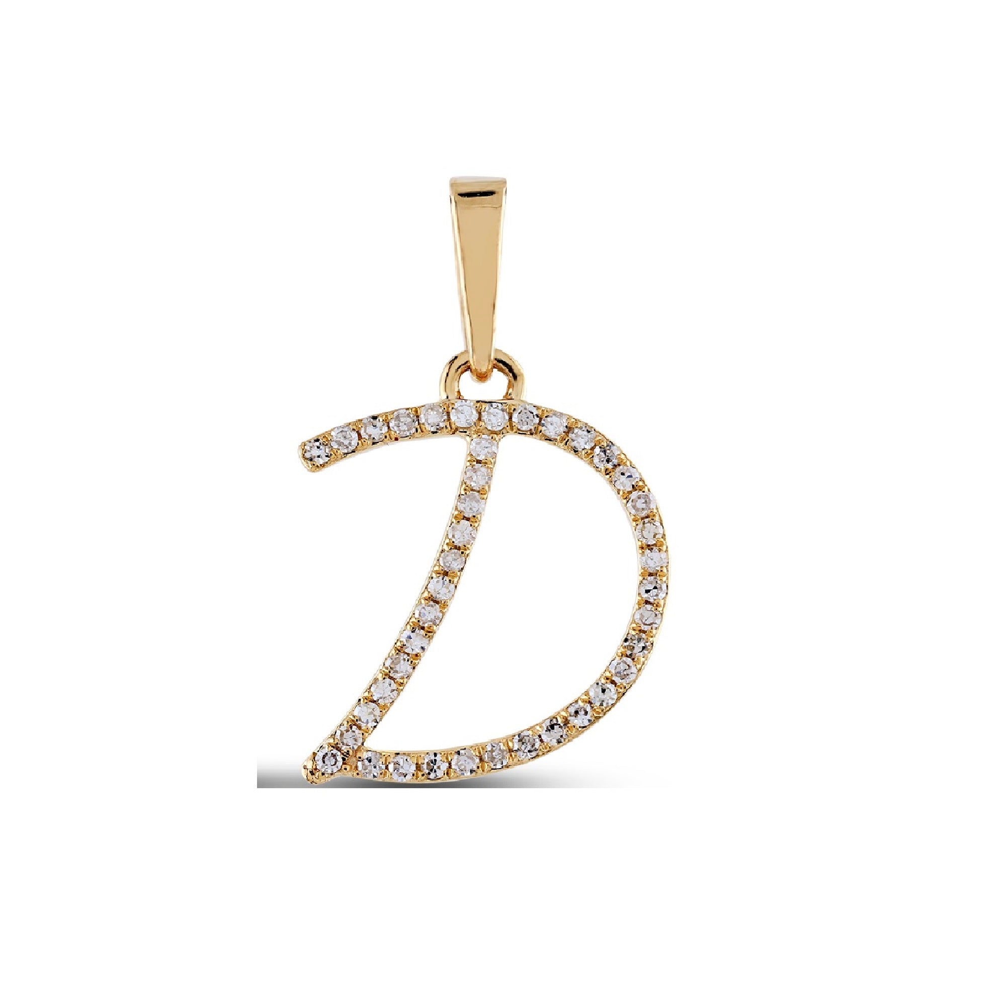 Yellow Gold Round Diamond Pave Initial Letter Pendant