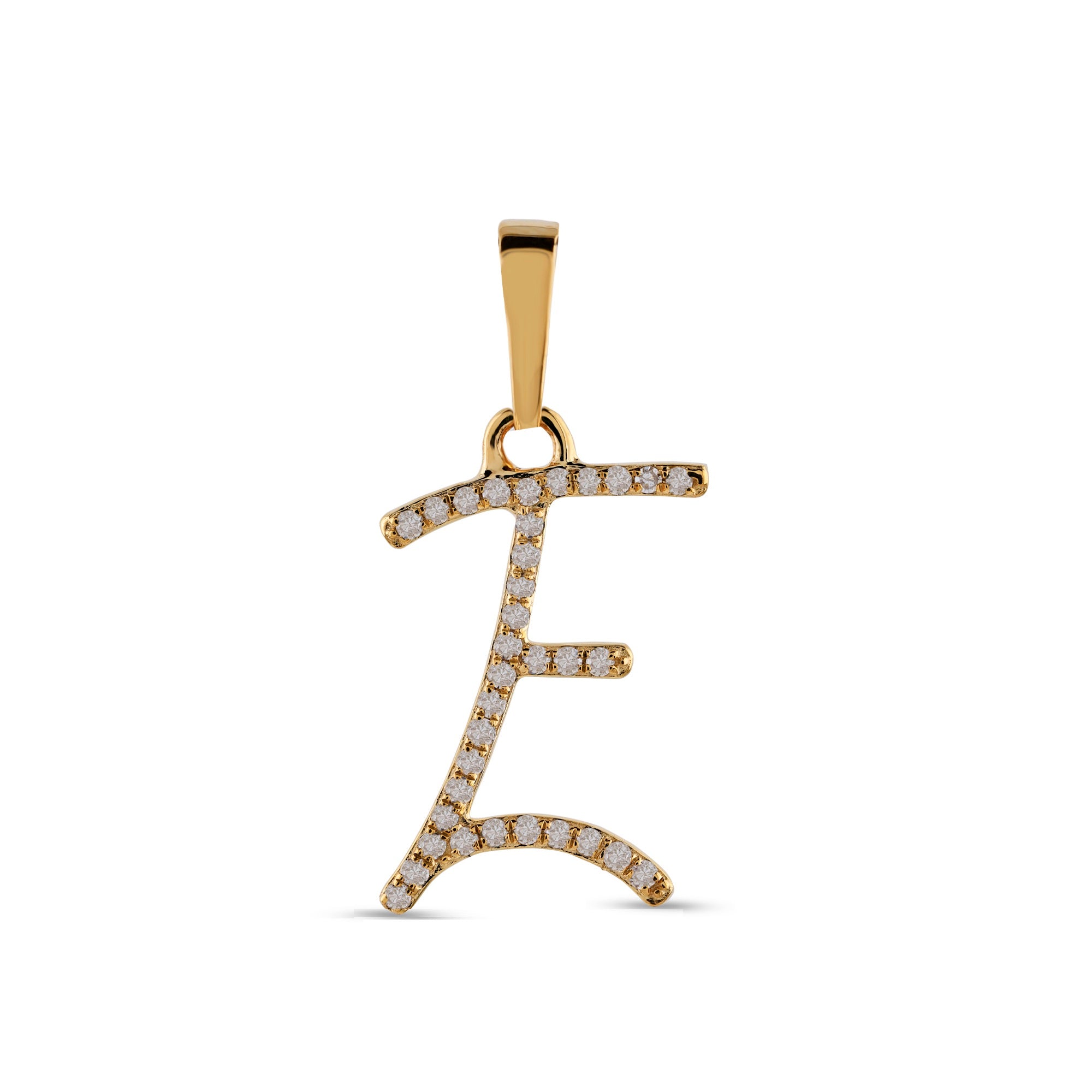 Yellow Gold Round Diamond Pave Initial Letter Pendant