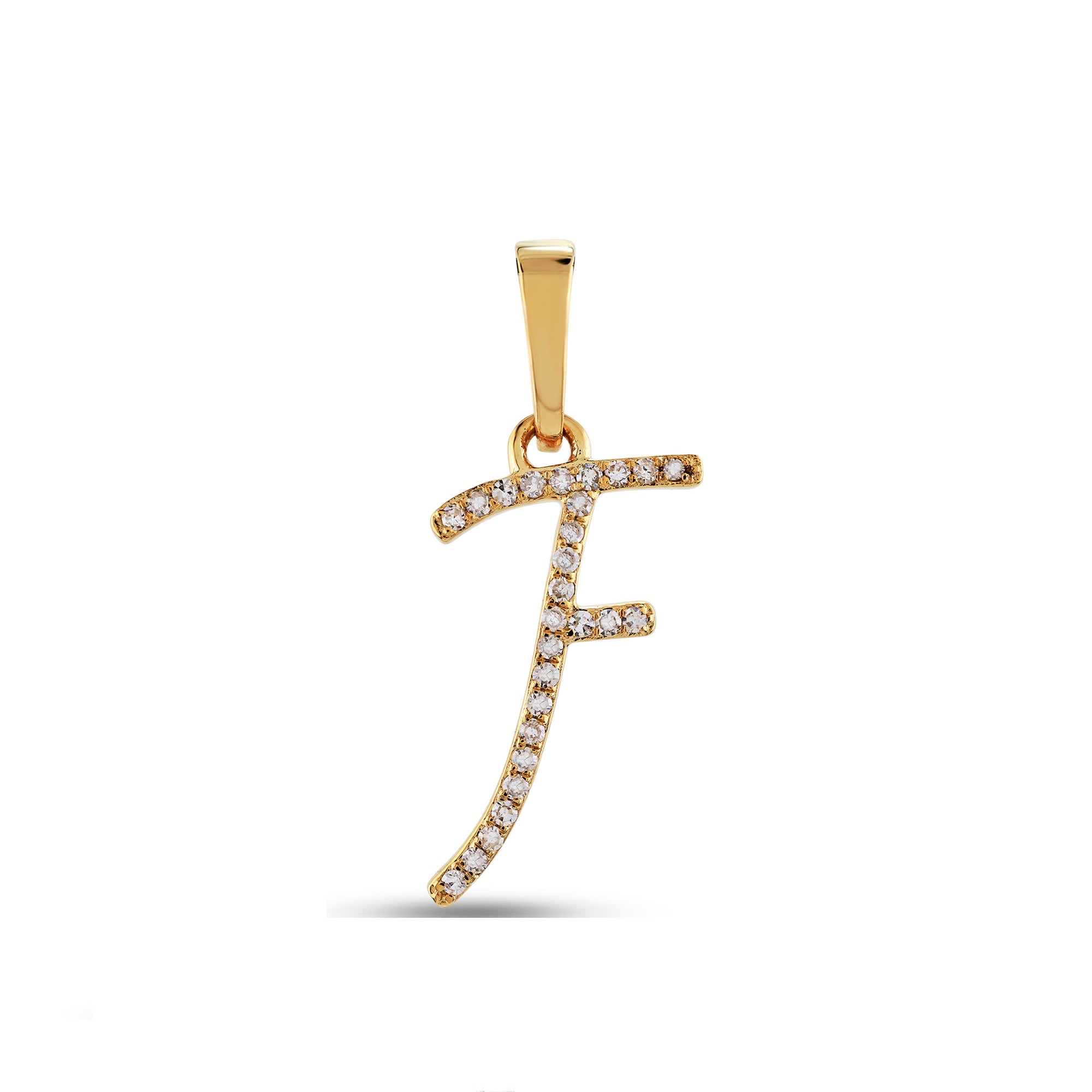Yellow Gold Round Diamond Pave Initial Letter Pendant