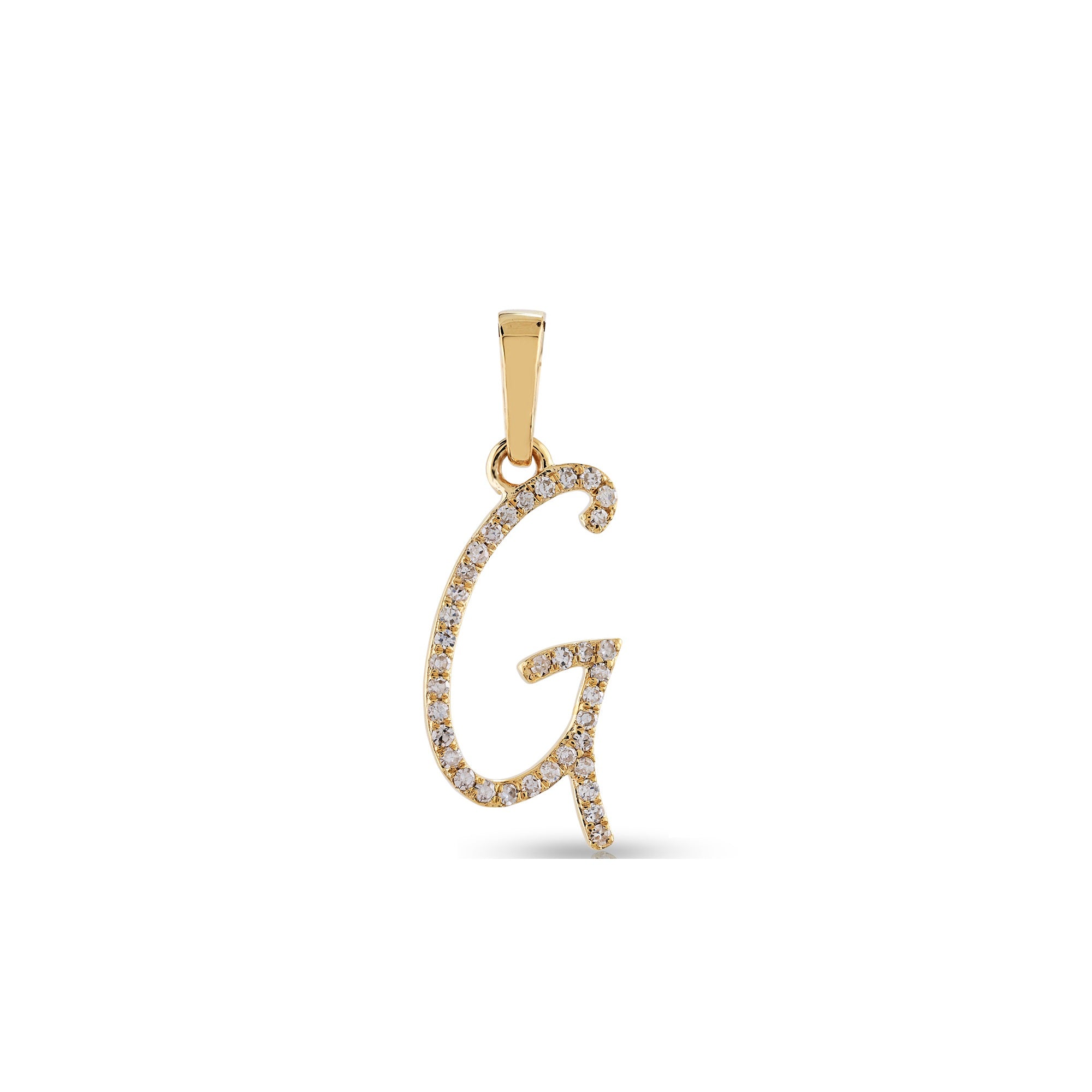 Yellow Gold Round Diamond Pave Initial Letter Pendant