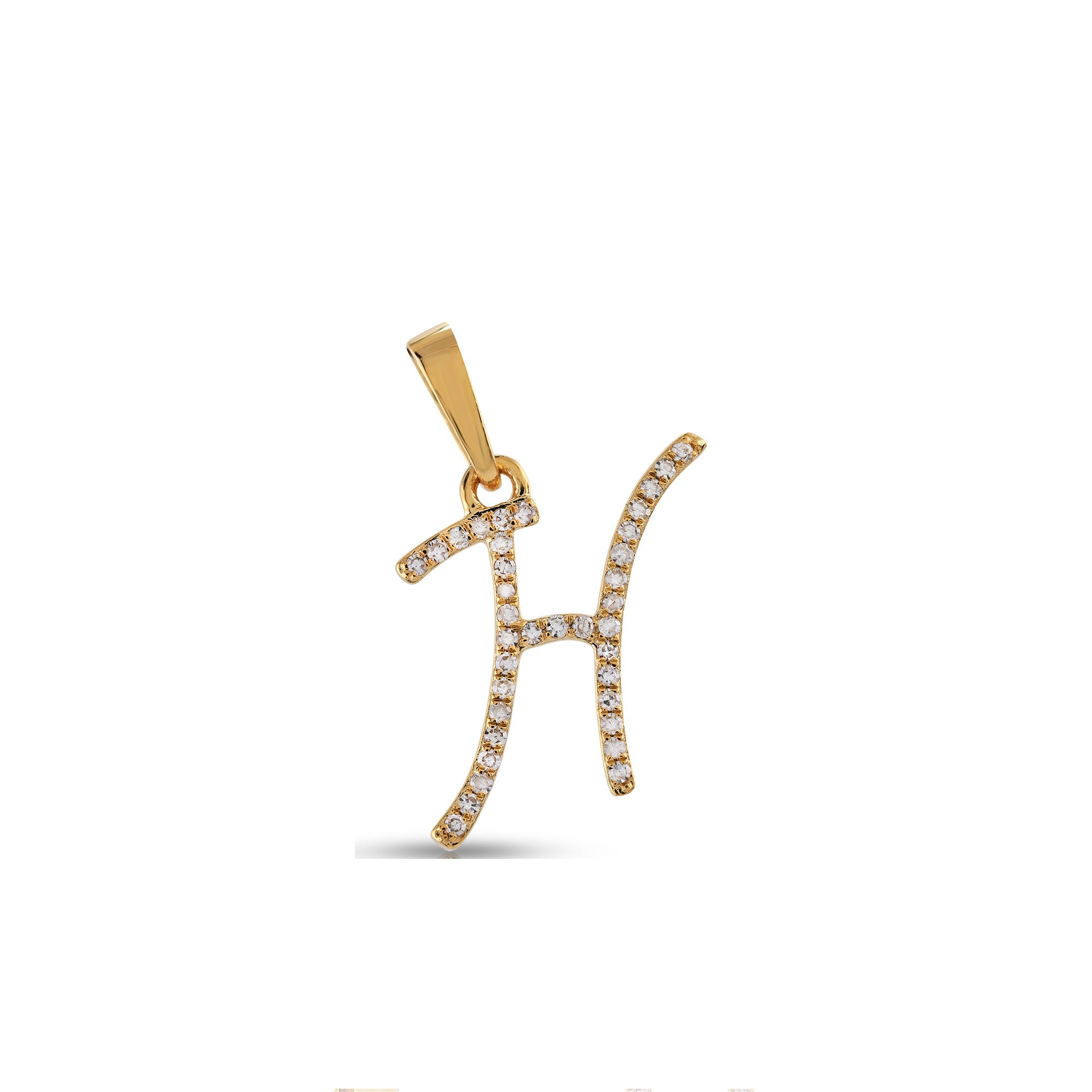 Yellow Gold Round Diamond Pave Initial Letter Pendant