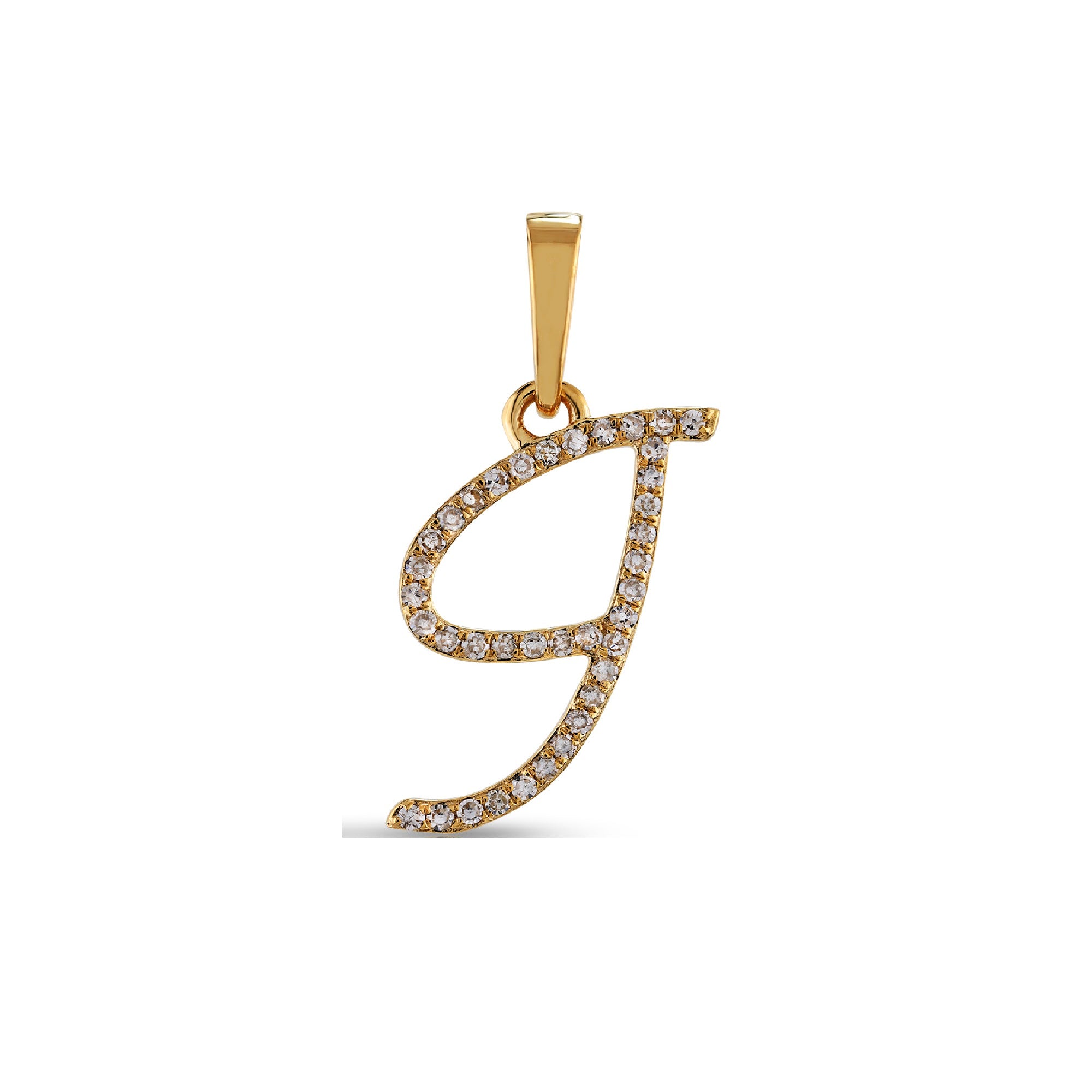 Yellow Gold Round Diamond Pave Initial Letter Pendant