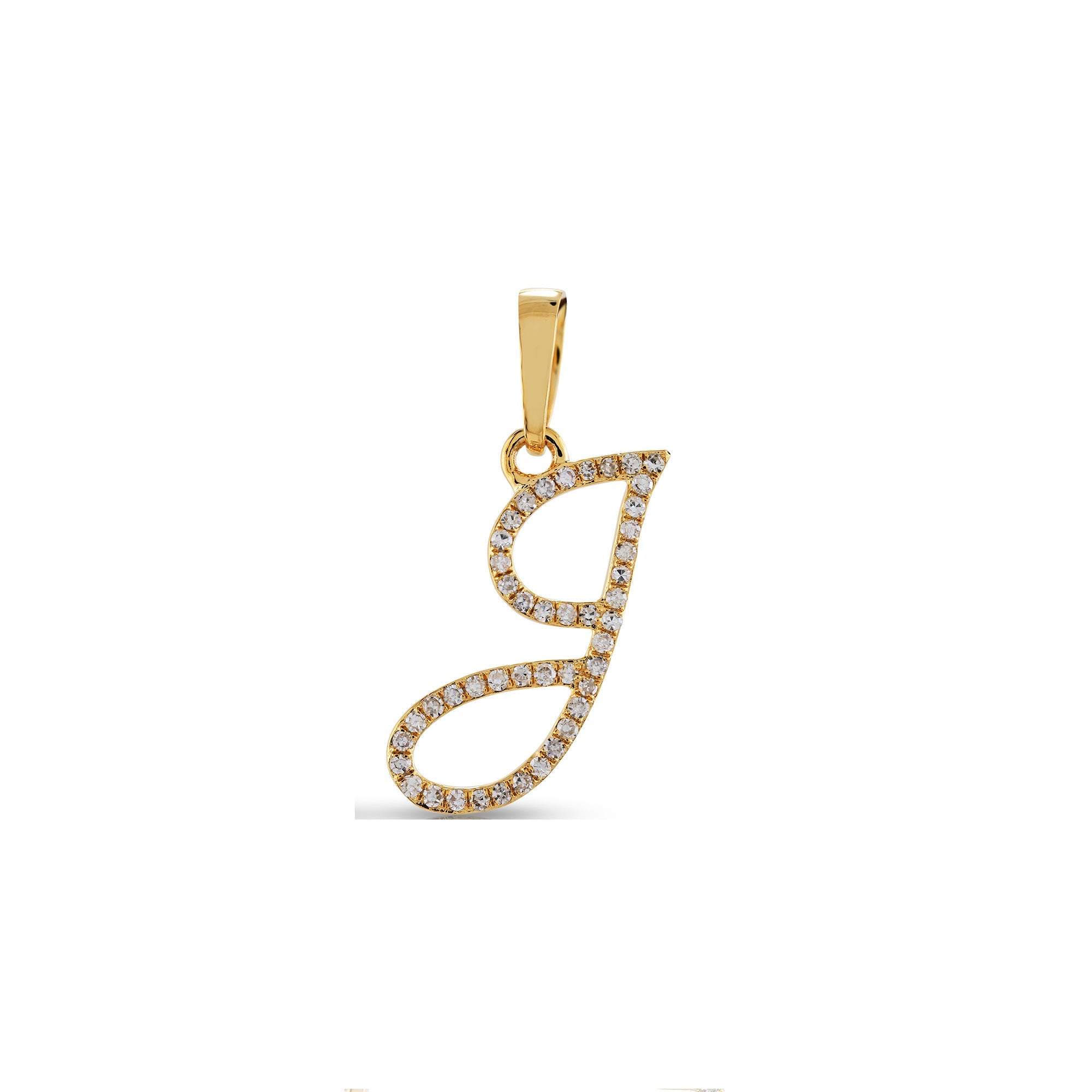 Yellow Gold Round Diamond Pave Initial Letter Pendant