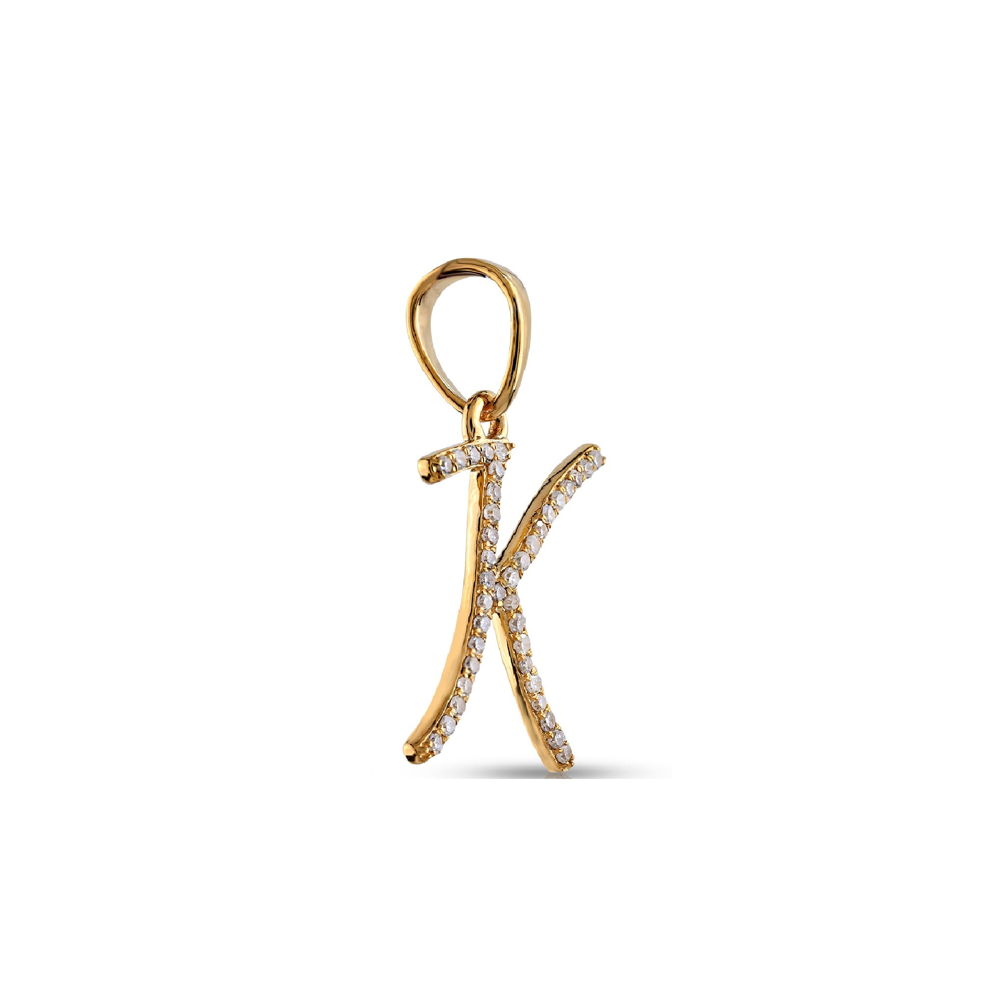 Yellow Gold Round Diamond Pave Initial Letter Pendant