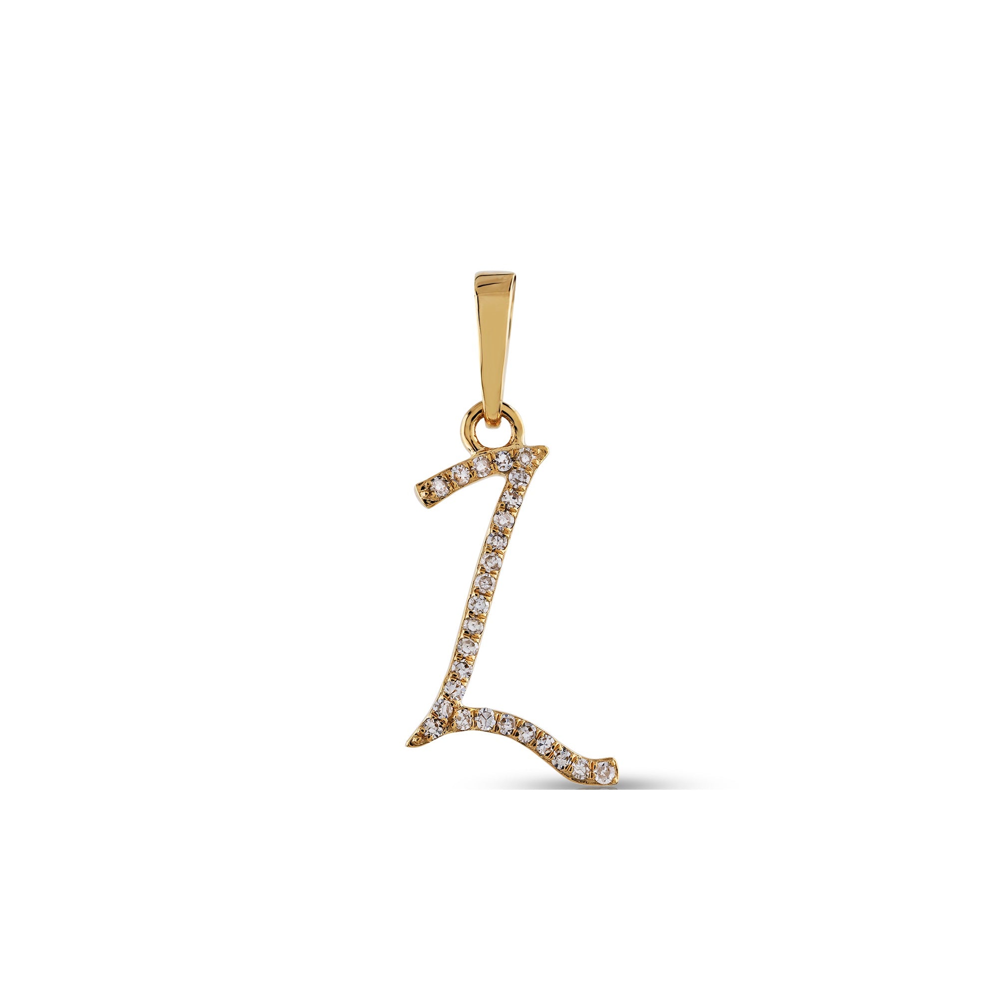 Yellow Gold Round Diamond Pave Initial Letter Pendant