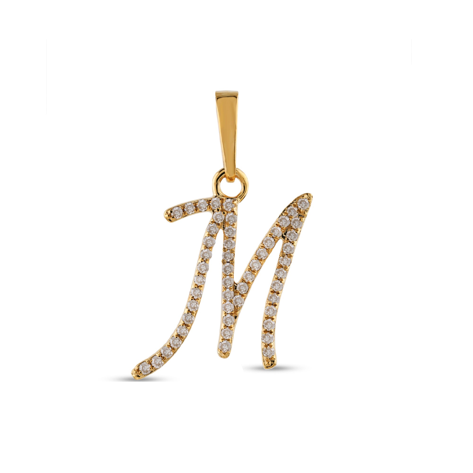 Yellow Gold Round Diamond Pave Initial Letter Pendant