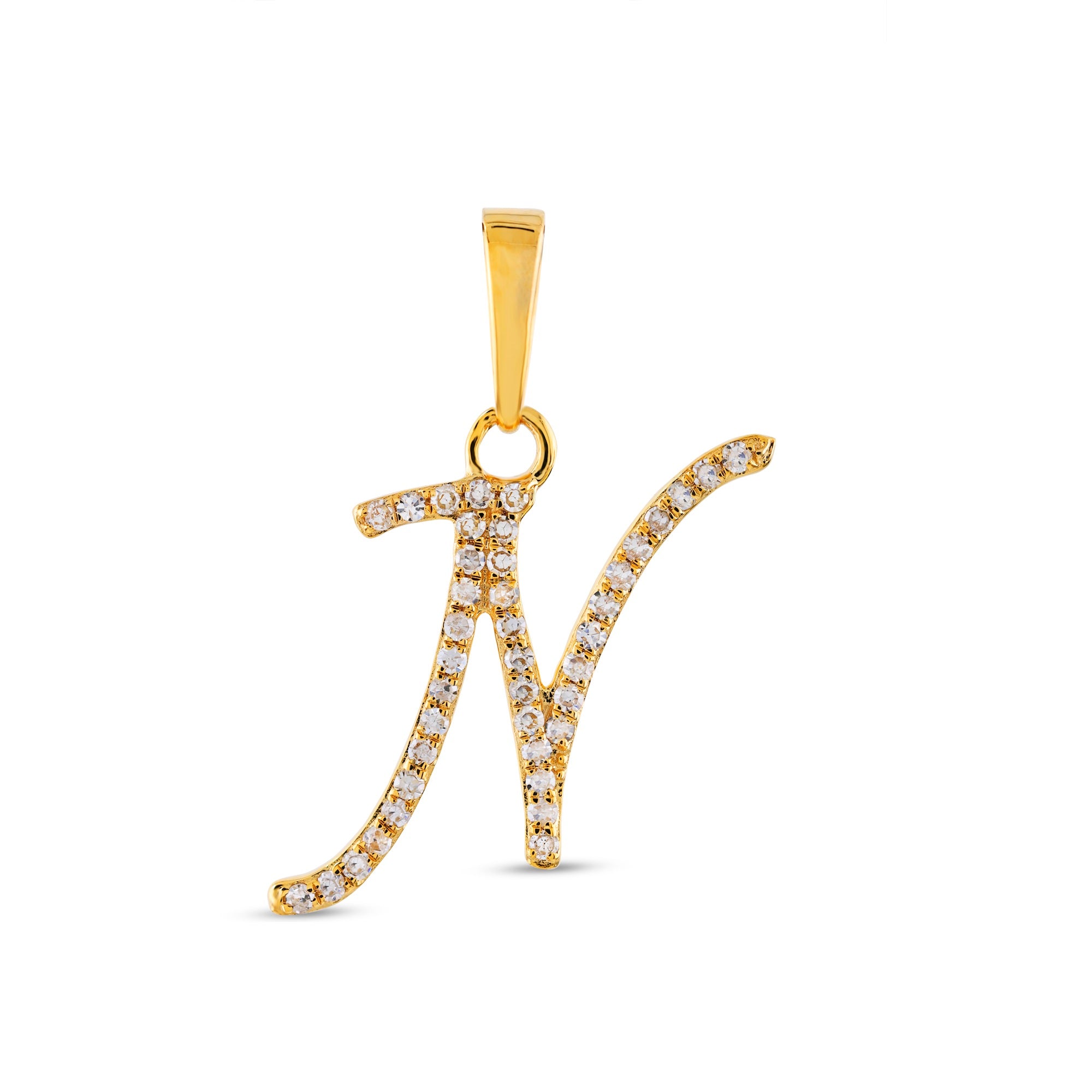 Yellow Gold Round Diamond Pave Initial Letter Pendant