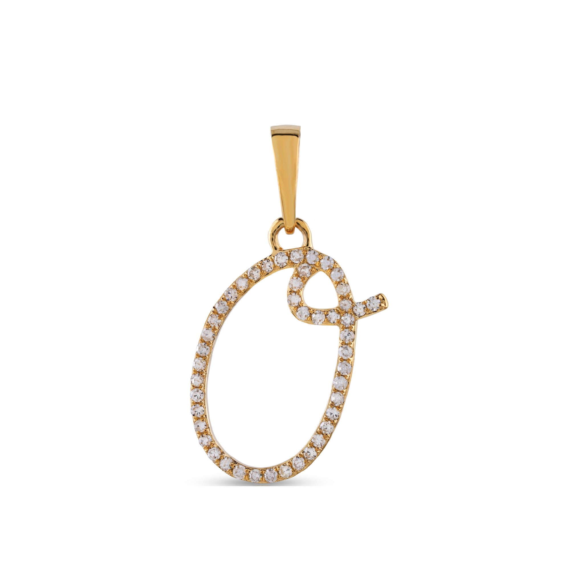 Yellow Gold Round Diamond Pave Initial Letter Pendant