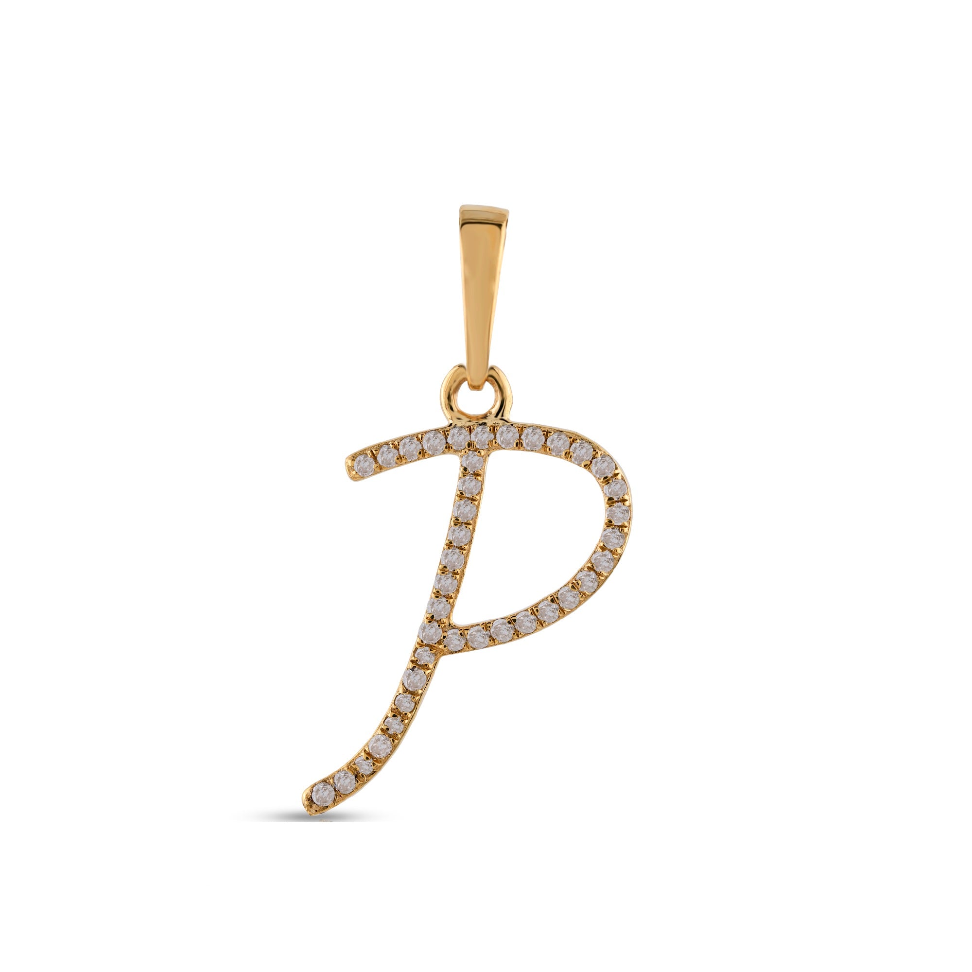 Yellow Gold Round Diamond Pave Initial Letter Pendant