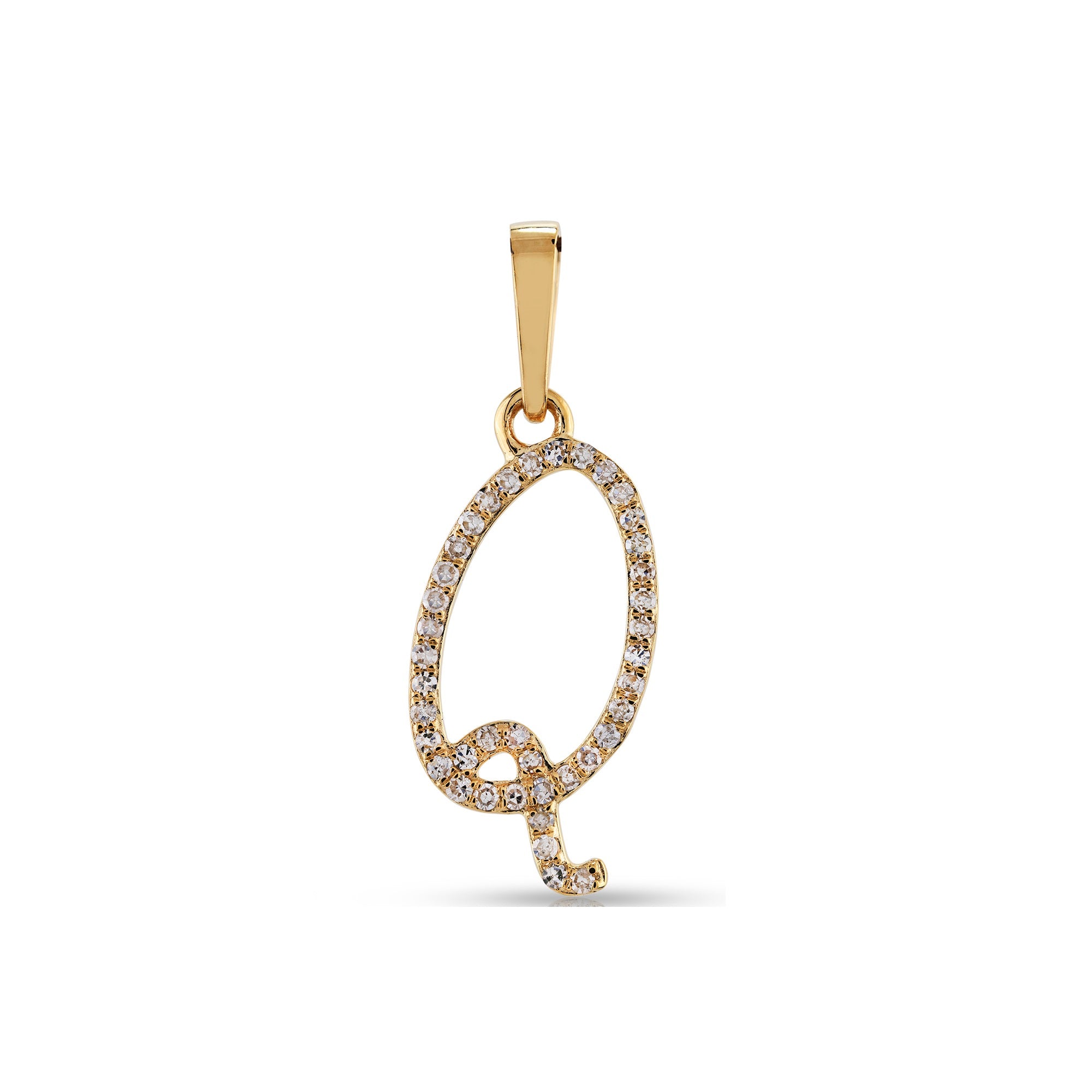 Yellow Gold Round Diamond Pave Initial Letter Pendant