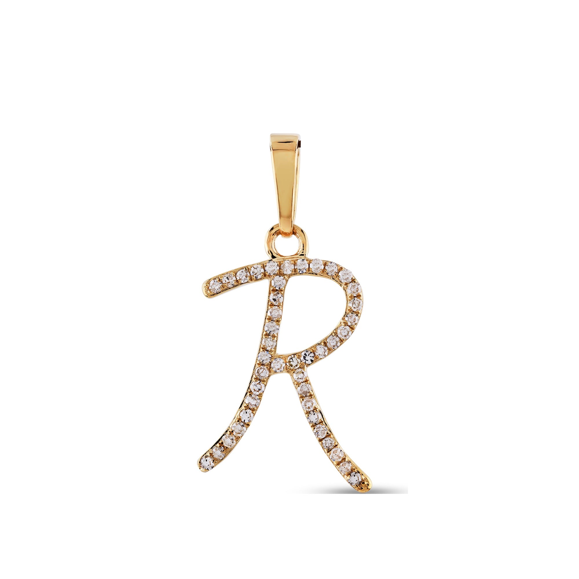 Yellow Gold Round Diamond Pave Initial Letter Pendant