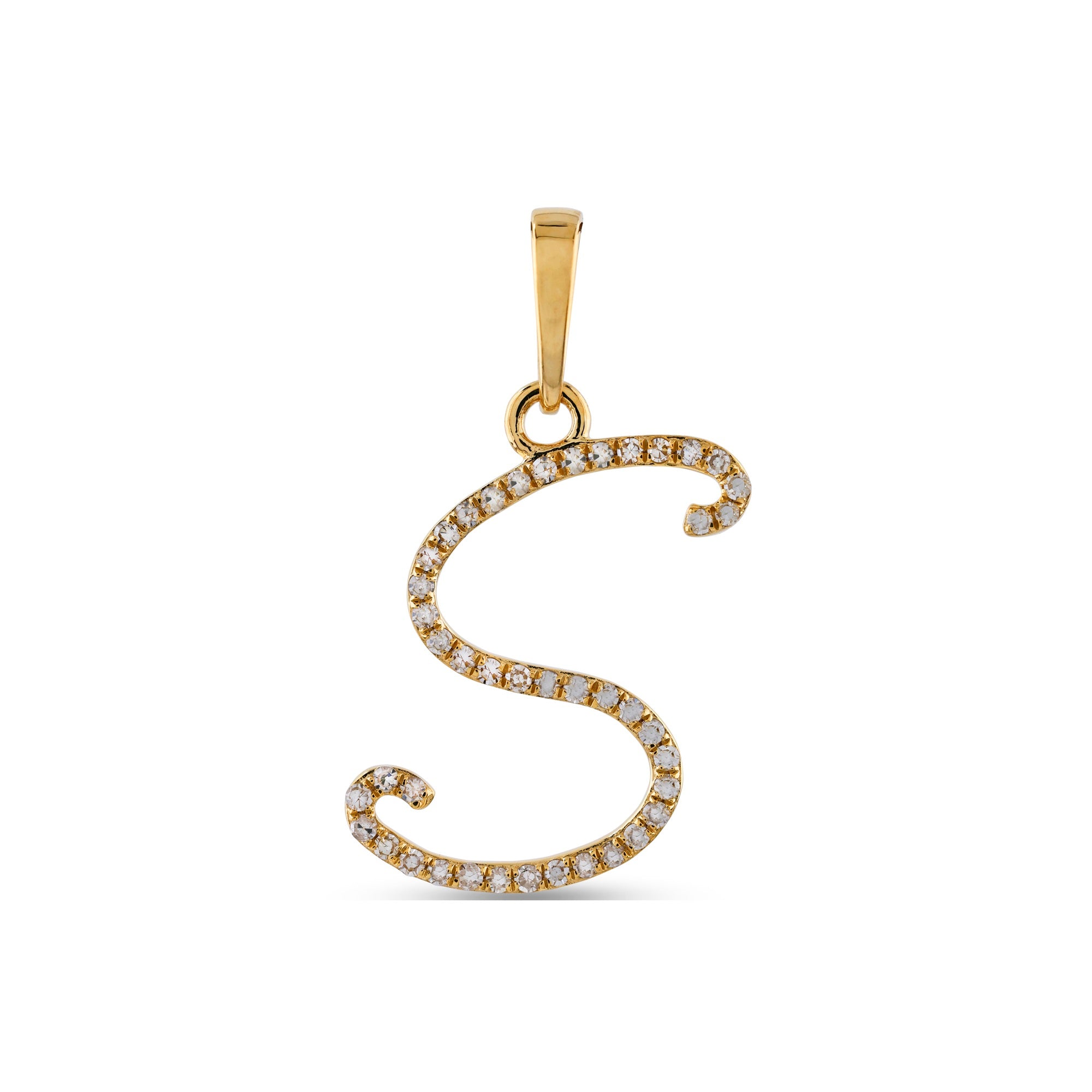 Yellow Gold Round Diamond Pave Initial Letter Pendant