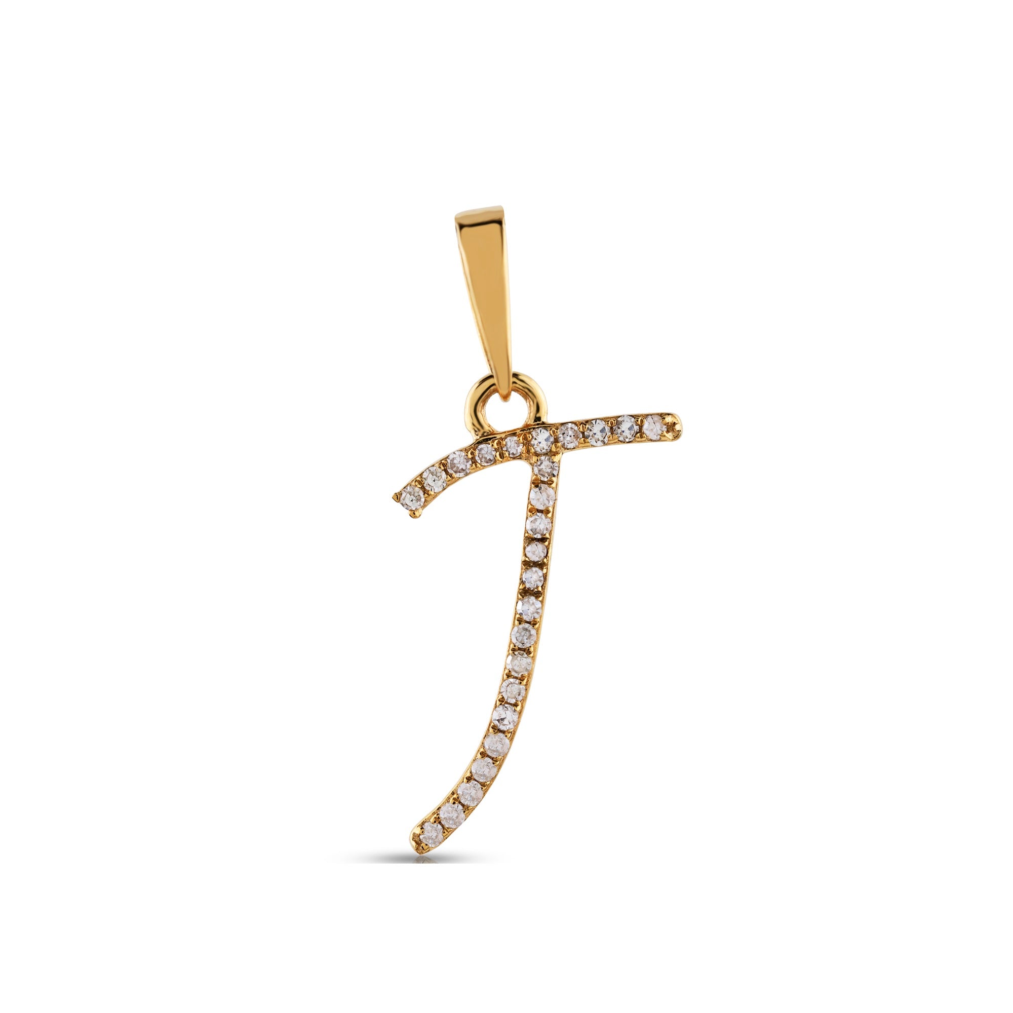 Yellow Gold Round Diamond Pave Initial Letter Pendant