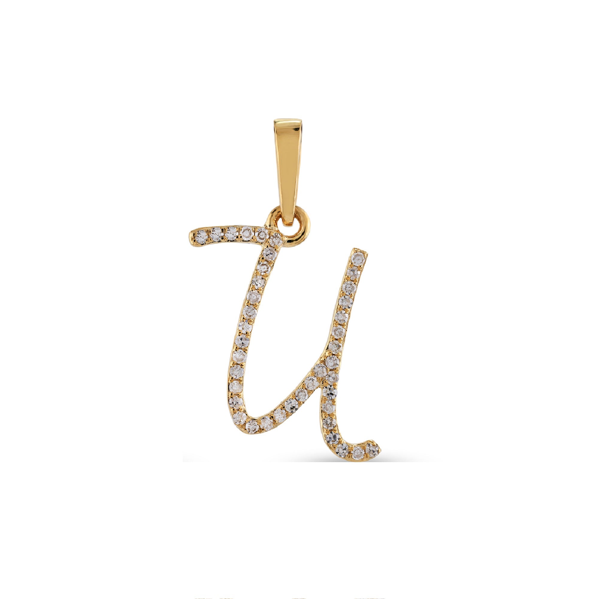 Yellow Gold Round Diamond Pave Initial Letter Pendant