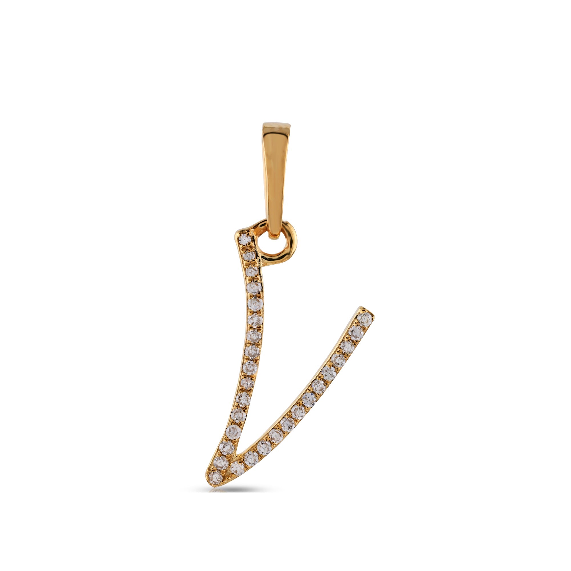 Yellow Gold Round Diamond Pave Initial Letter Pendant