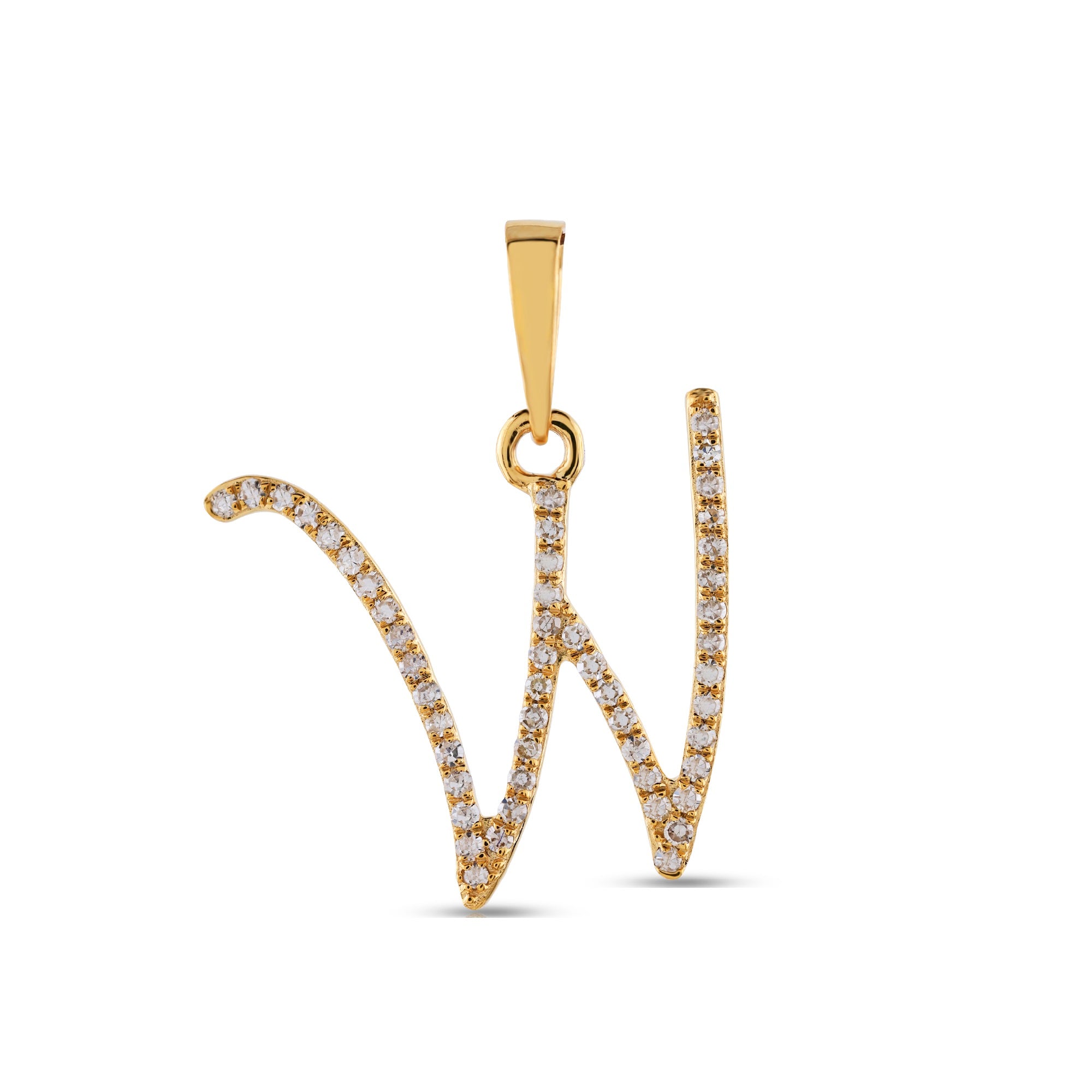 Yellow Gold Round Diamond Pave Initial Letter Pendant