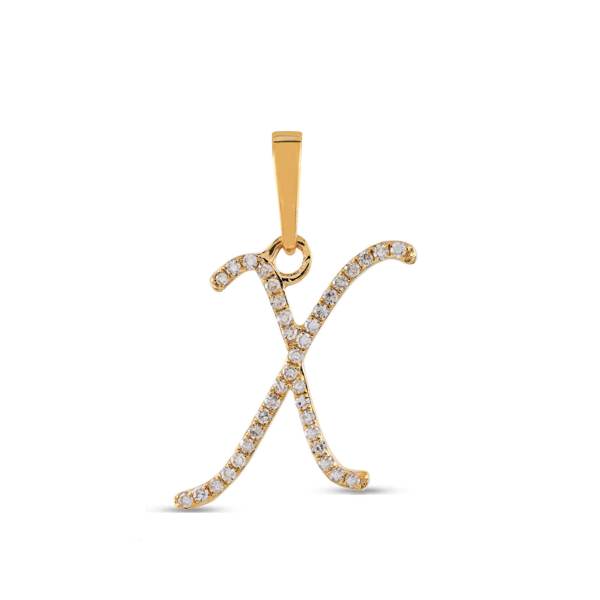 Yellow Gold Round Diamond Pave Initial Letter Pendant